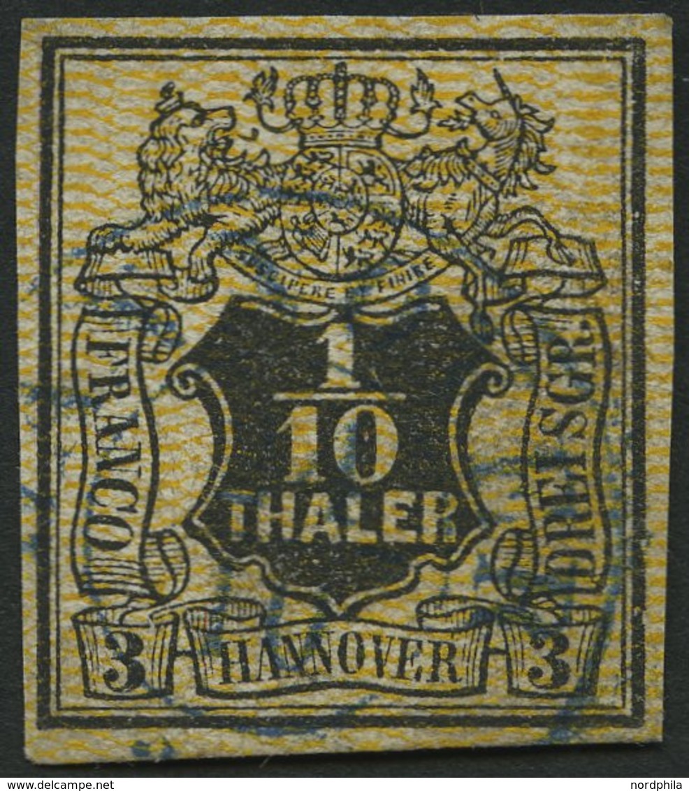 HANNOVER 7a O, 1855, 1/10 Th. Schwarz, Orange Genetzt, Pracht, Mi. 200.- - Hanover