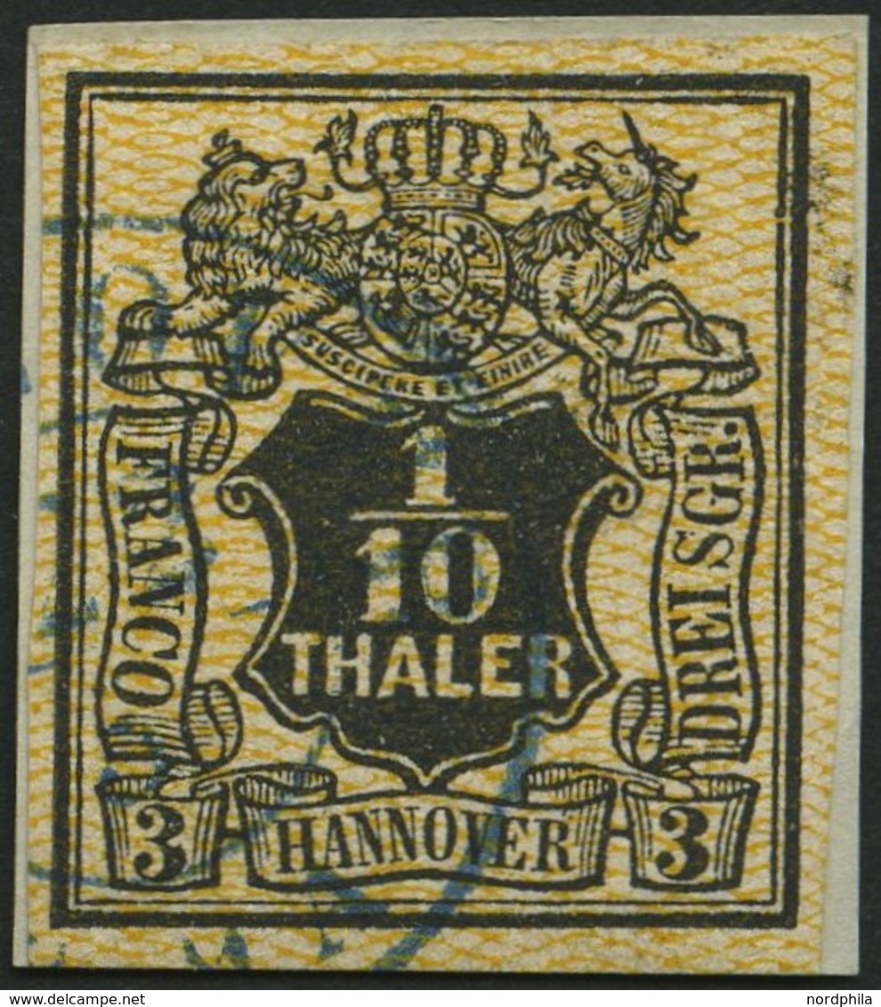 HANNOVER 7a BrfStk, 1855, 1/10 Th. Schwarz, Orange Genetzt, Auf Knappem Prachtbriefstück, Pracht, Mi. 200.- - Hanover