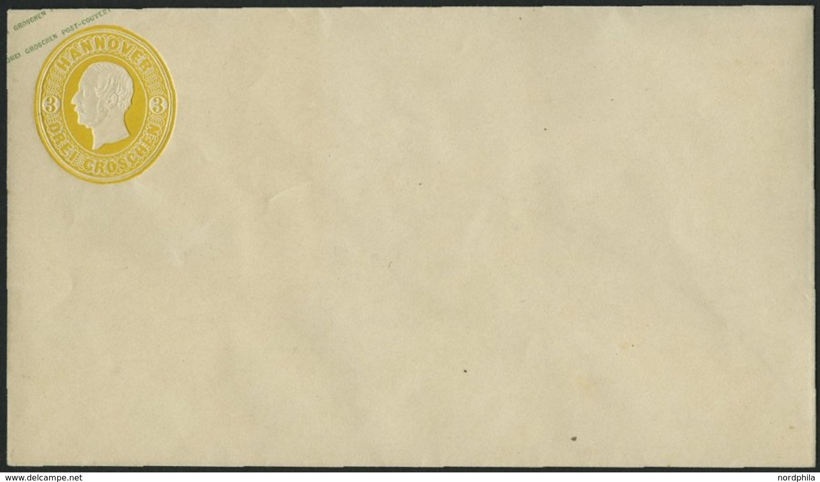 HANNOVER U 7IIND BRIEF, 1857, 3 Gr. König Georg V, Neudruck, Wertstempel Links, Lange Gummierung, Überdruck Ohne Lücke,  - Hannover