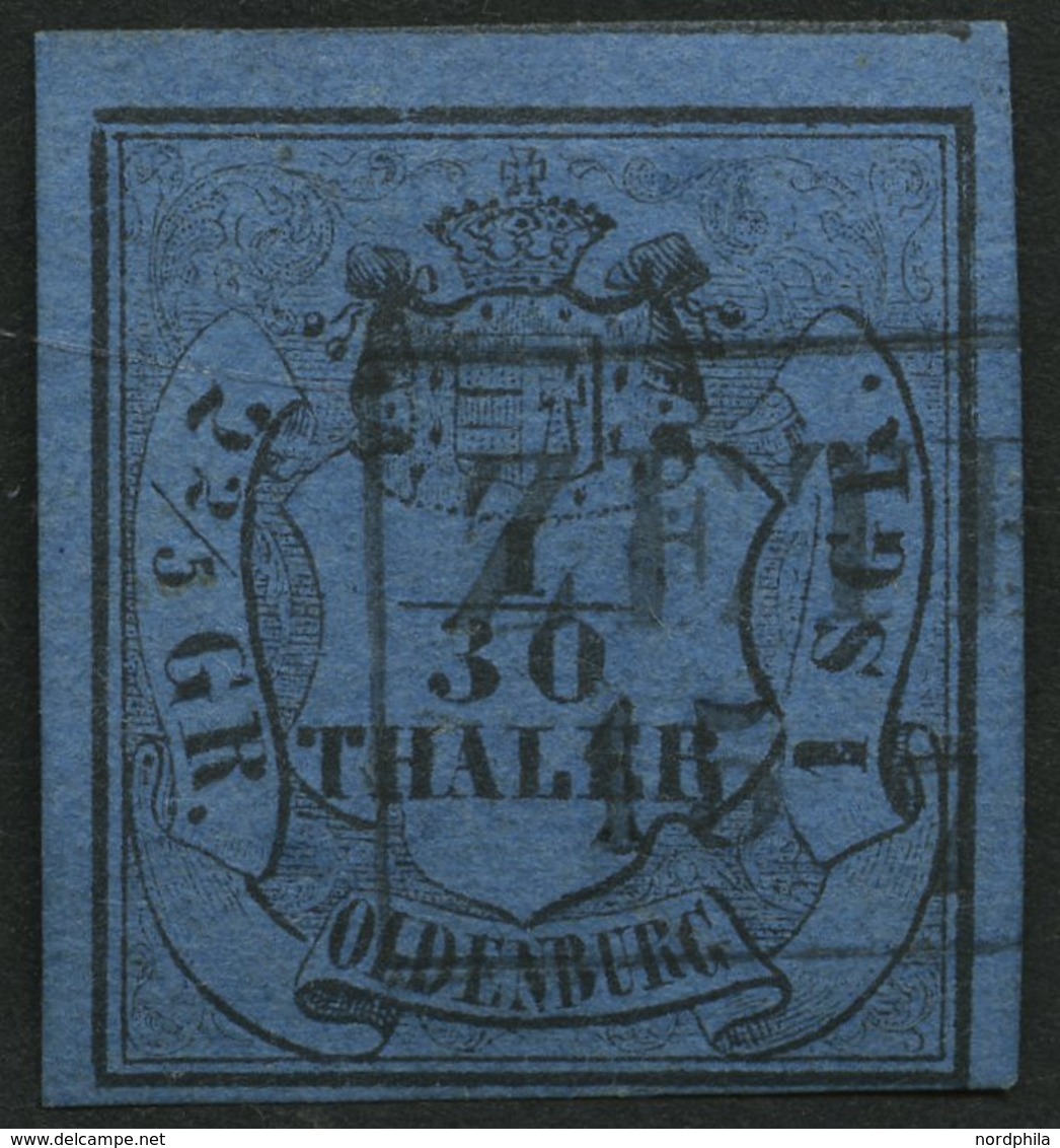 OLDENBURG 2I O, 1853, 1 Sgr. Schwarz Auf Lebhaftgrauultramarin, Type I, R2 ZETEL, Pracht, Gepr. Pfenninger - Oldenburg