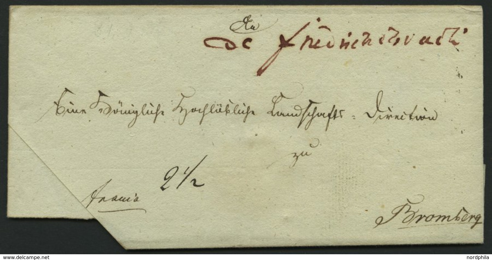 PREUSSEN De Friedrichsbruch, Handschriftlich In Rot Auf Briefhülle Nach Bromberg, Pracht - Precursores