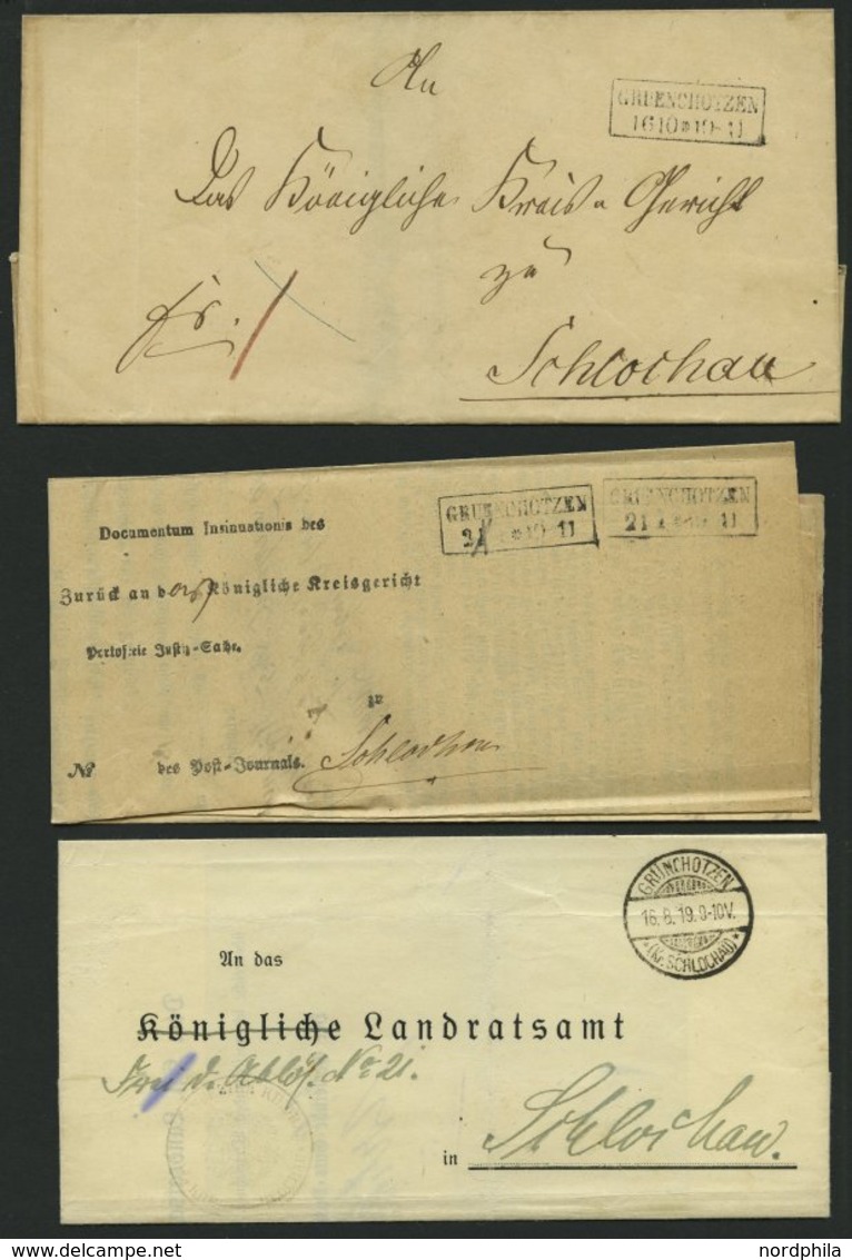 PREUSSEN GRUENCHOTZEN, 3 Verschiedene Belege Bis 1919, Pracht - Autres & Non Classés