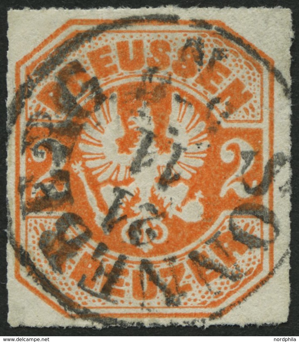 PREUSSEN 23 O, 1867, 2 Kr. Orange, Zentrischer TuT-Stempel SONNEBERG, Pracht, Gepr. Pfenninger, Mi. (120.-) - Autres & Non Classés