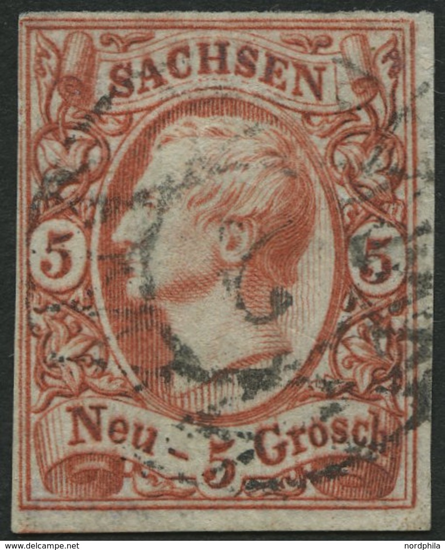 SACHSEN 12c O, 1856, 5 Ngr. Karminrosa, Pracht, Gepr. W. Engel, Mi. 150.- - Saxony