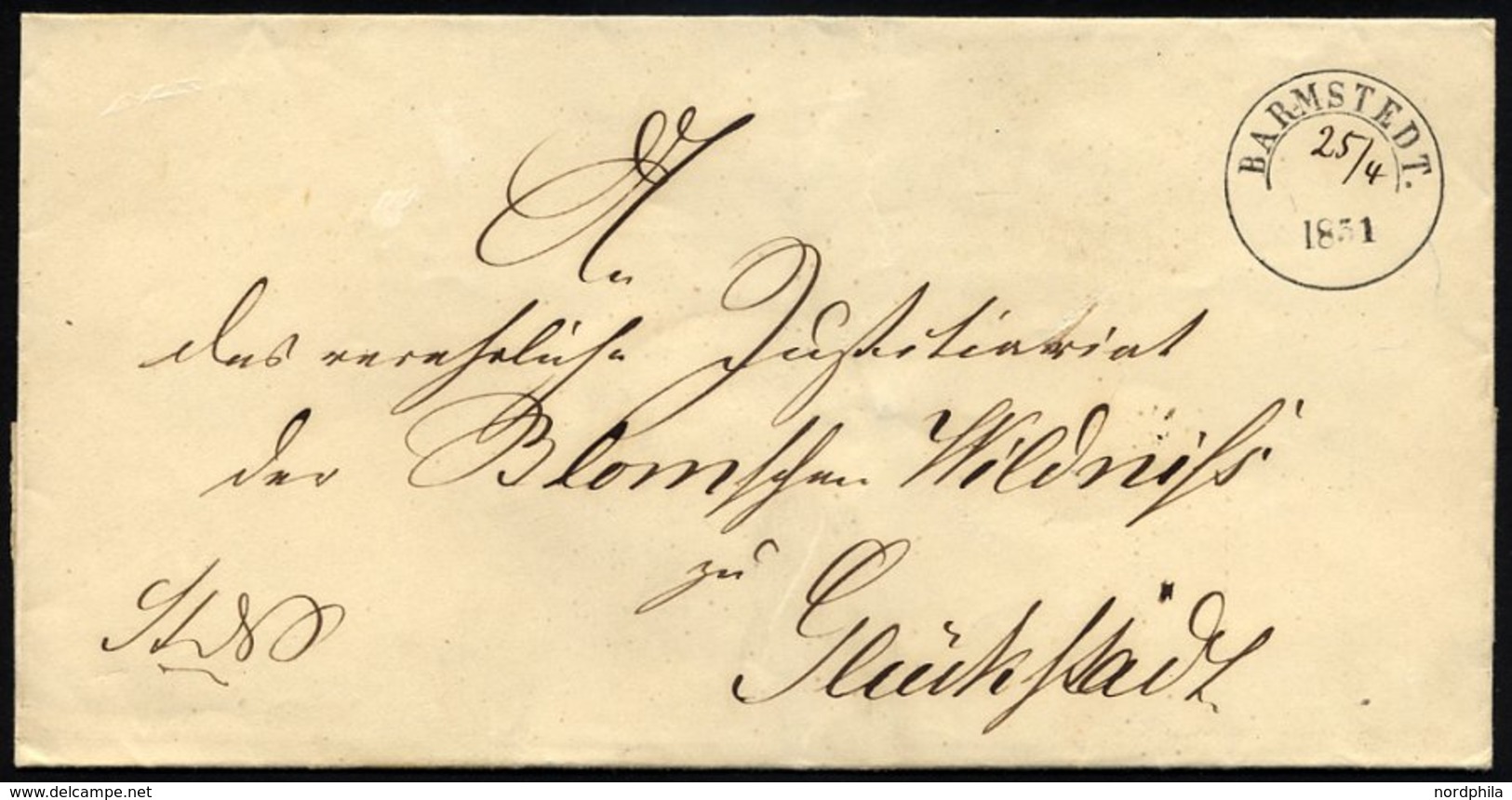 SCHLESWIG-HOLSTEIN BARMSTEDT, K11/2, Datum Handschriftlich, Briefhülle (1851) Nach Glückstadt, Pracht - [Voorlopers