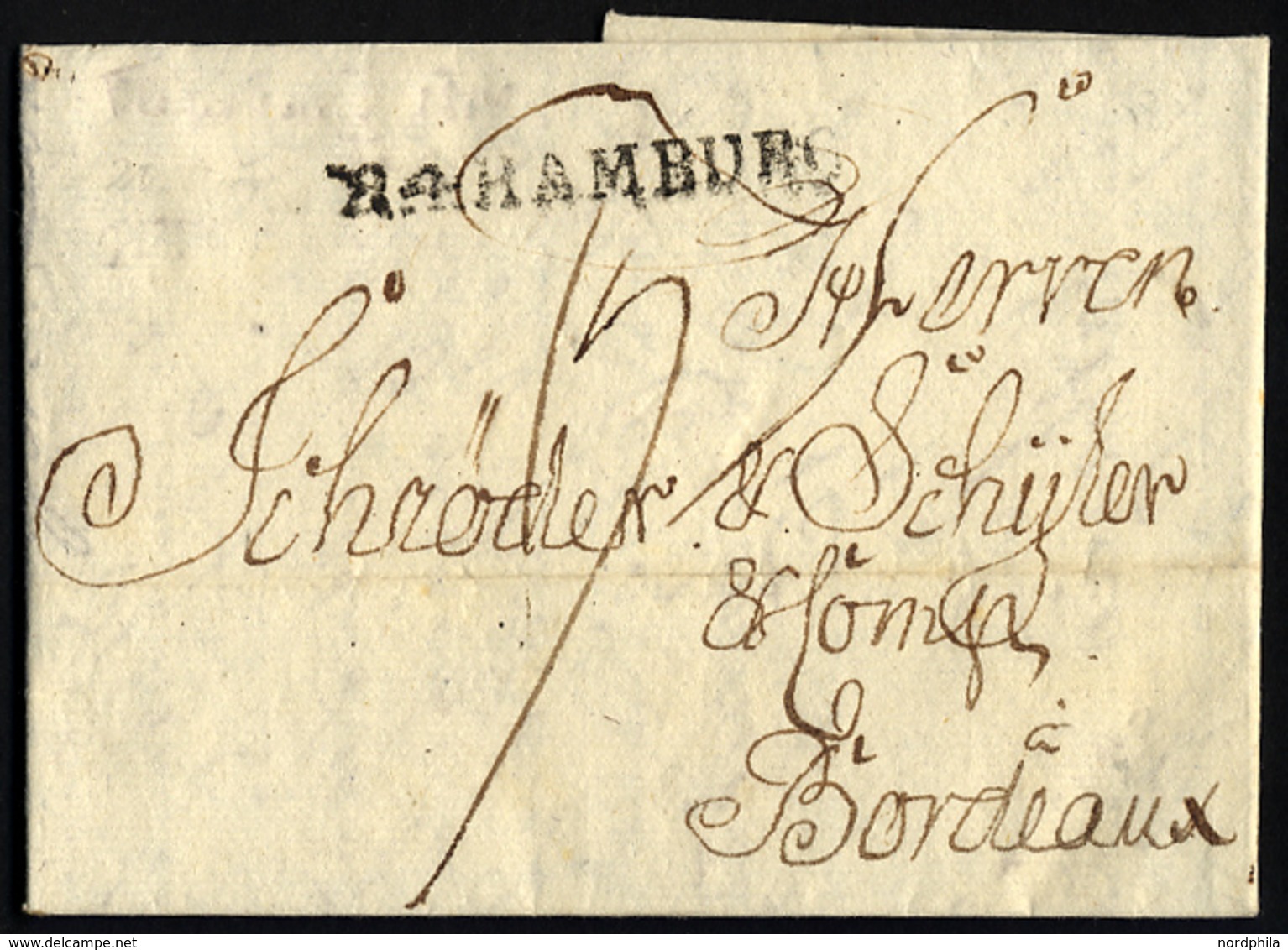 SCHLESWIG-HOLSTEIN 1804, Brief Aus Flensburg Mit L1 R4 HAMBURG Nach Bordeaux, Pracht - Préphilatélie