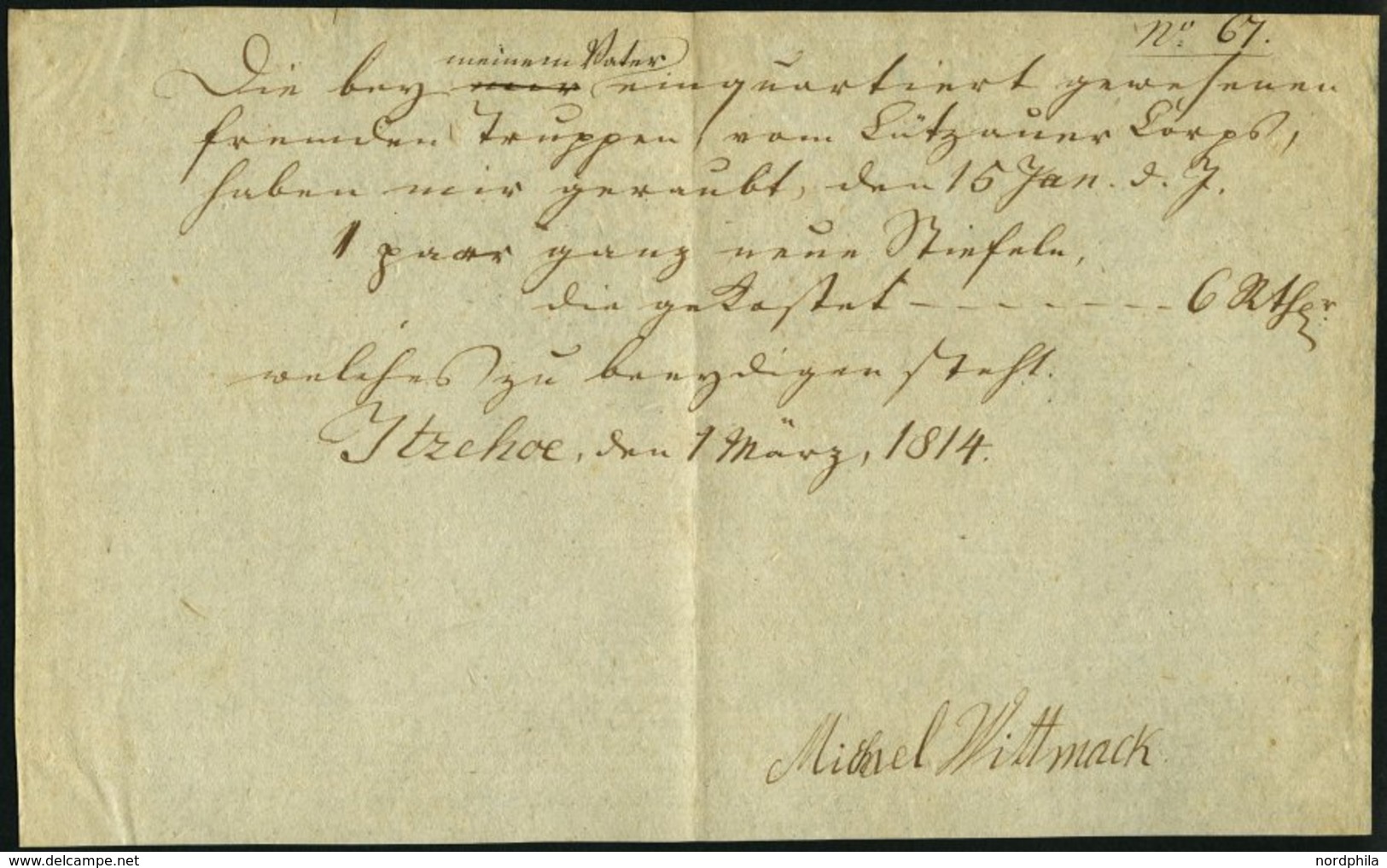 SCHLESWIG-HOLSTEIN 1814, Postschein Mit Ortsdruck Itzehoe, Pracht - Prefilatelia