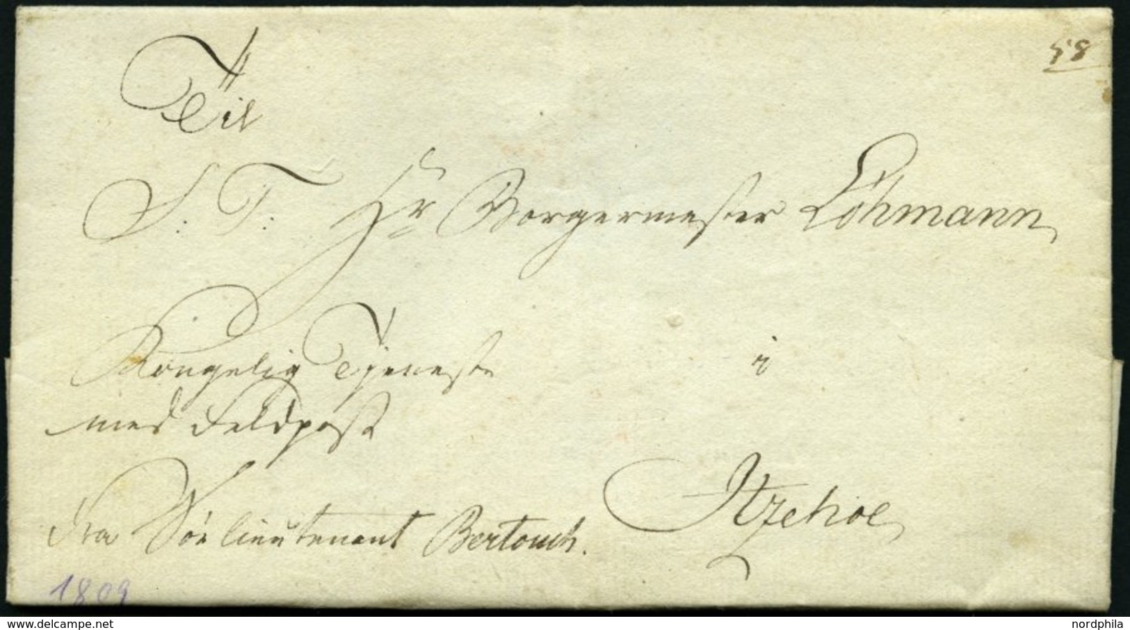 SCHLESWIG-HOLSTEIN 1809, Brief Eines Premierleutnants Aus Kiel An Den Bürgermeister Der Stadt Itzehoe, Pracht - Precursores