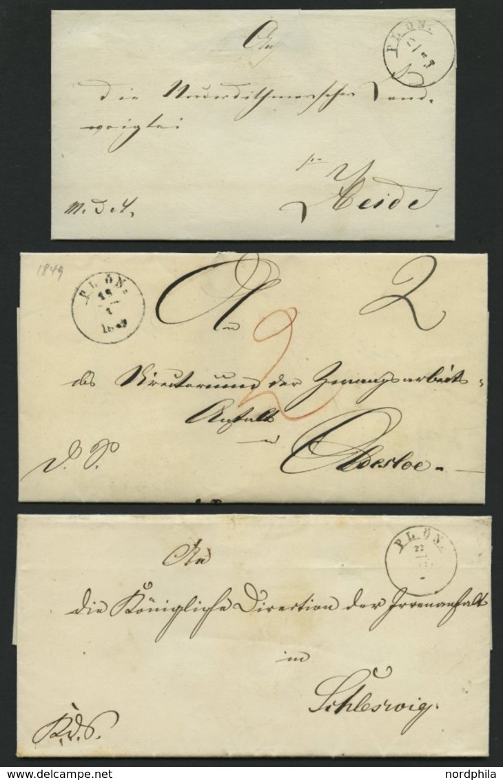 SCHLESWIG-HOLSTEIN PLÖN (1849-67), 4 Verschiedene Briefe Und Ein Postschein, Pracht - Préphilatélie