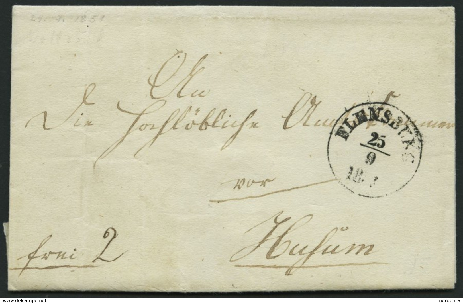 SCHLESWIG-HOLSTEIN Brief Aus Wallsbüll (1851) Mit K1 FLENSBURG, Pracht - Prephilately
