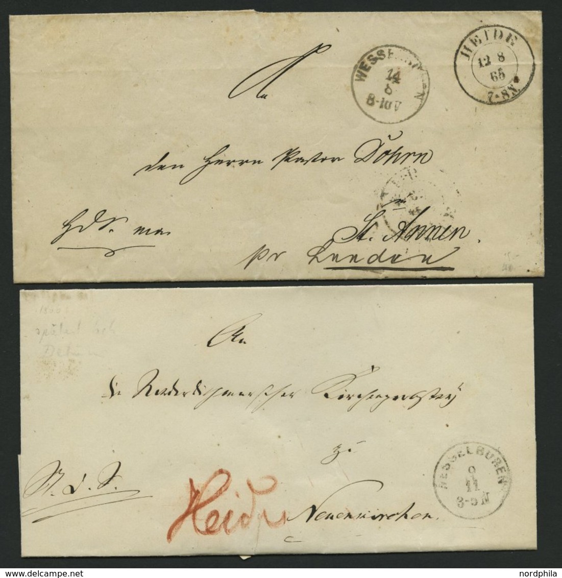 SCHLESWIG-HOLSTEIN WESSELBUREN, K1, 2 Verschiedene Belege (1865/6), Pracht - Prephilately