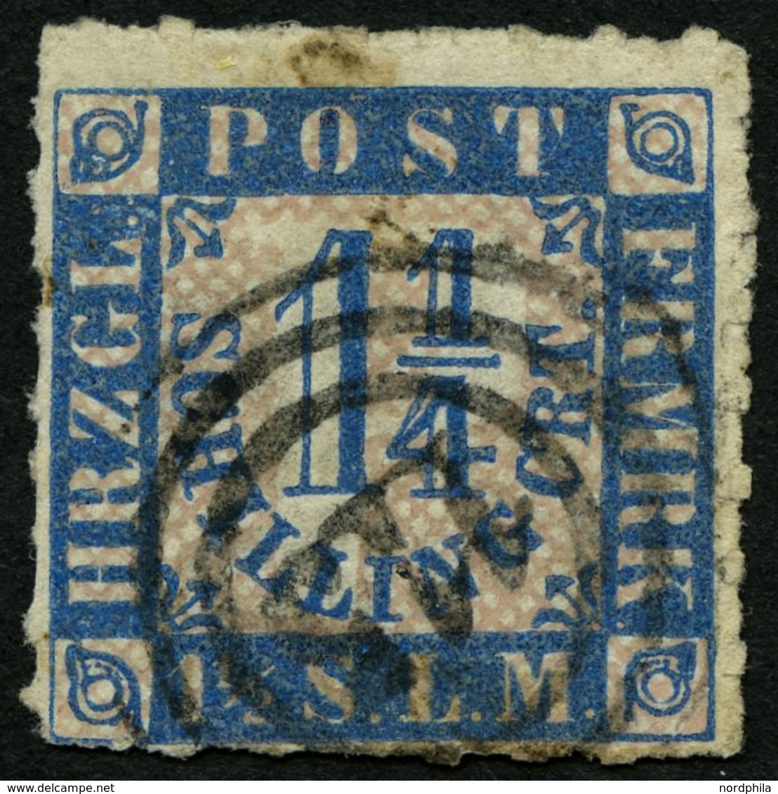 SCHLESWIG-HOLSTEIN 7 O, 115 (EUTIN) Auf 11/4 S. Mittelblau/weißrosa, Feinst - Schleswig-Holstein