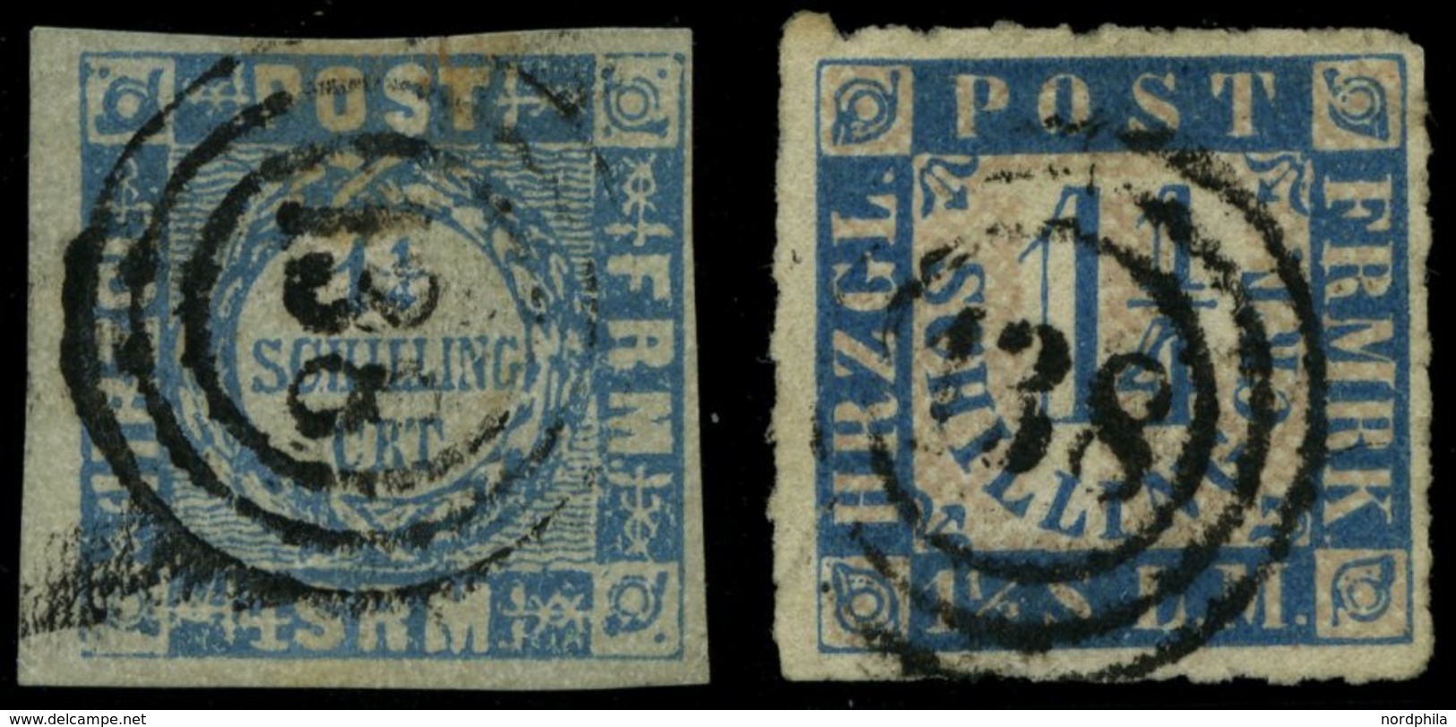 SCHLESWIG-HOLSTEIN 6,7 O, 138 (BORNHÖVED) Auf 11/4 S. Grauultramarin Und Mittelblau/weißrosa, 2 Werte Mit Mängeln - Schleswig-Holstein