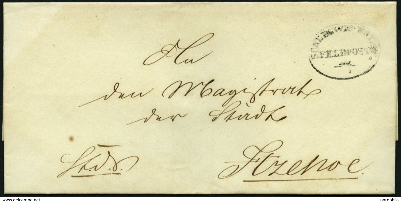 SCHLESWIG-HOLSTEIN Ca. 1851, SCHLESWIG.HOLST: FELDPOST, Ovalstempel Mit Datum Auf K.D.S.-Briefhülle Nach Itzehoe, Rückse - Schleswig-Holstein