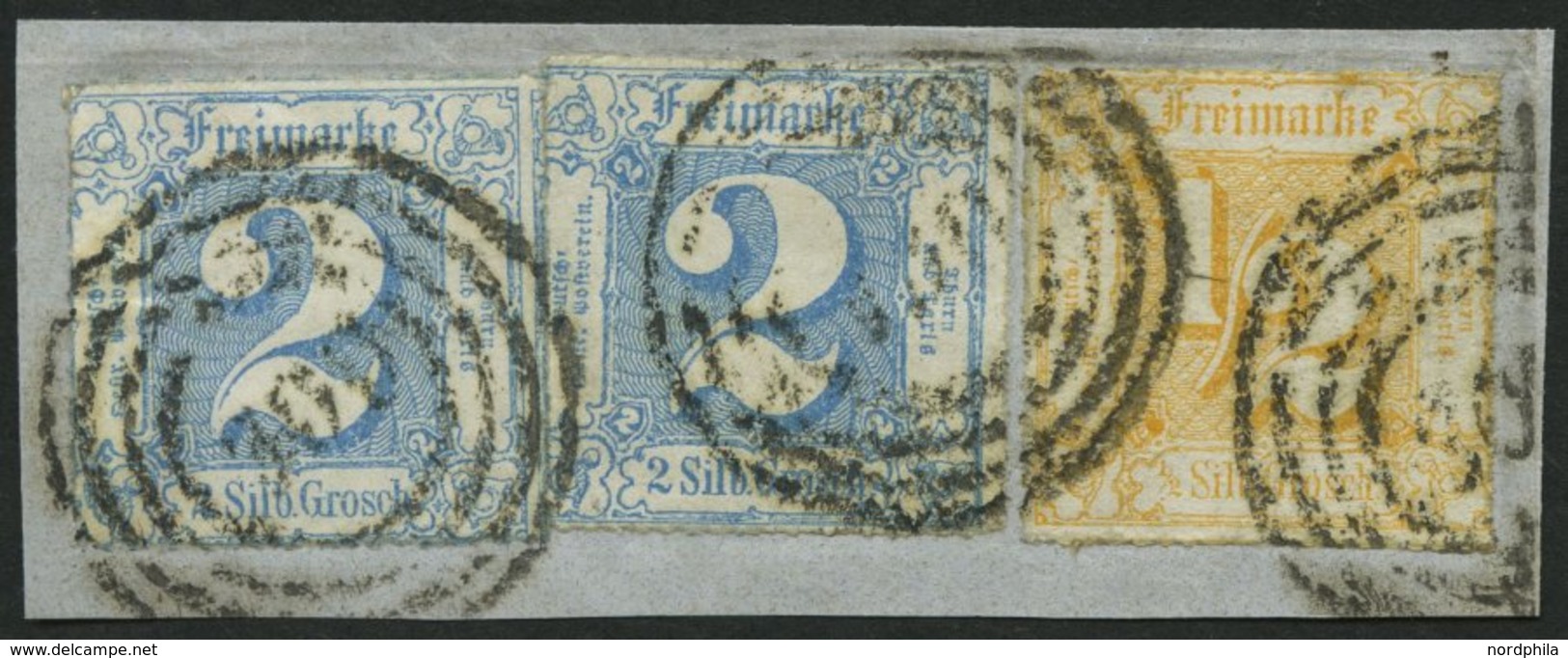 THURN Und TAXIS 37,39 BrfStk, 1865, 1/2 Gr. Gelblichorange Und 2x 2 Gr. Hellblau Auf Prachtbriefstück, Mi. (185.-) - Autres & Non Classés