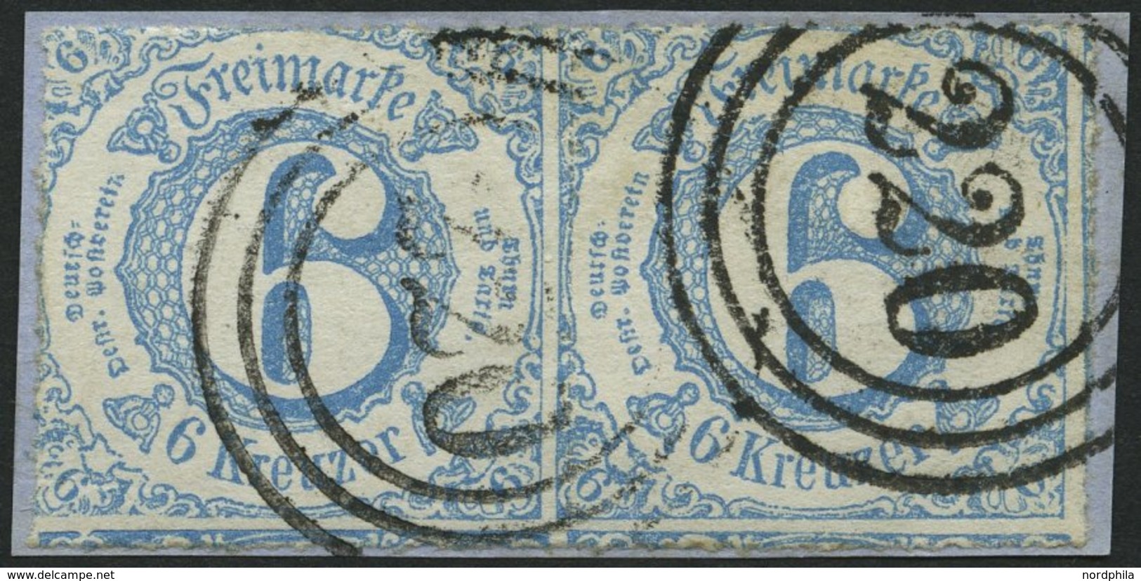 THURN Und TAXIS 43IA Paar BrfStk, 1865, 6 Kr. Hellblau, Type IA, Im Waagerechten Paar, Dreiringstempel 220, Prachtbriefs - Otros & Sin Clasificación