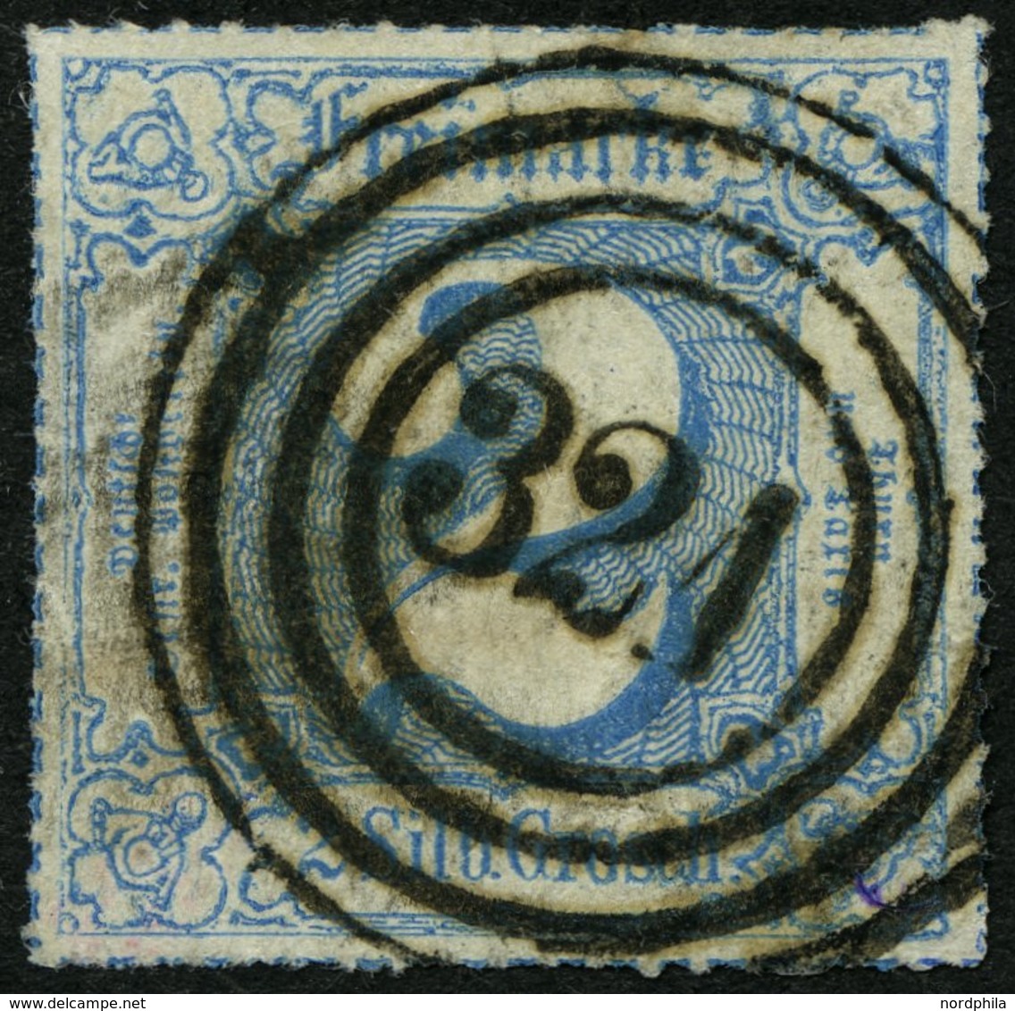 THURN Und TAXIS 49 O, 1866, 2 Gr. Mittelblau, Zentrischer Nummernstempel 321 (DETMOLD), Pracht, Gepr. Drahn Und W. Engel - Other & Unclassified