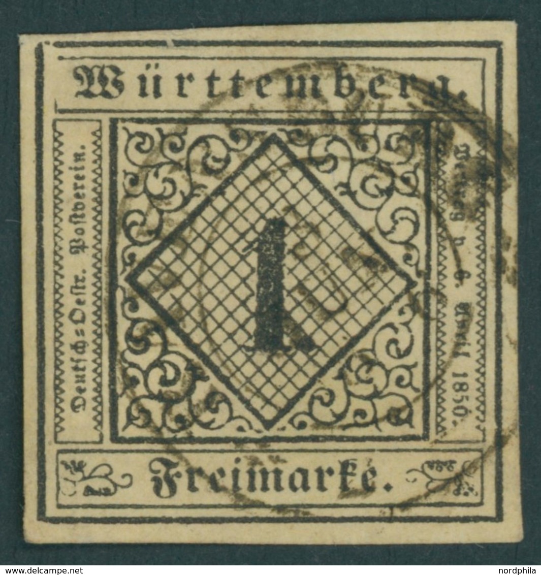 WÜRTTEMBERG 1b O, 1851, 1 Kr. Schwarz Auf Sämisch, K2 RAVENSBURG, Pracht, Mi. 130.- - Altri & Non Classificati