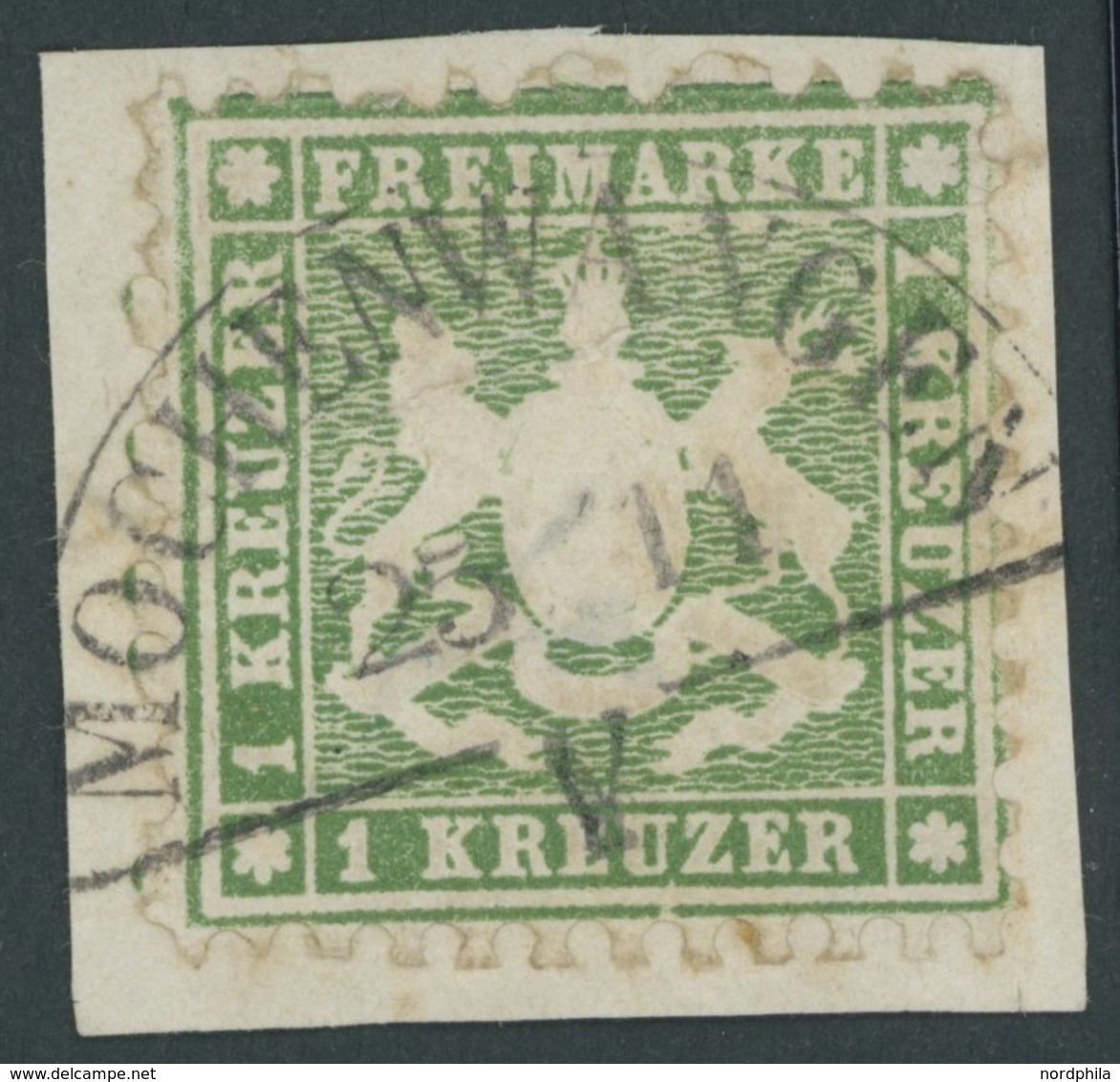 WÜRTTEMBERG 25b BrfStk, 1863, 1 Kr. Dunkelgrün Mit Seltenem Segmentstempel MOCHENWANGEN Auf Briefstück, Feinst (diagonal - Andere & Zonder Classificatie