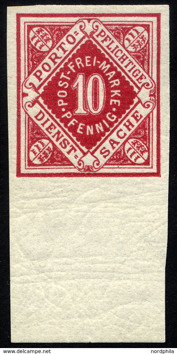 WÜRTTEMBERG 102bPU **, 1875, 10 Pf, Karminrot, Ungezähnt, Mit Unterrand, Pracht, Mi. 100.- - Otros & Sin Clasificación