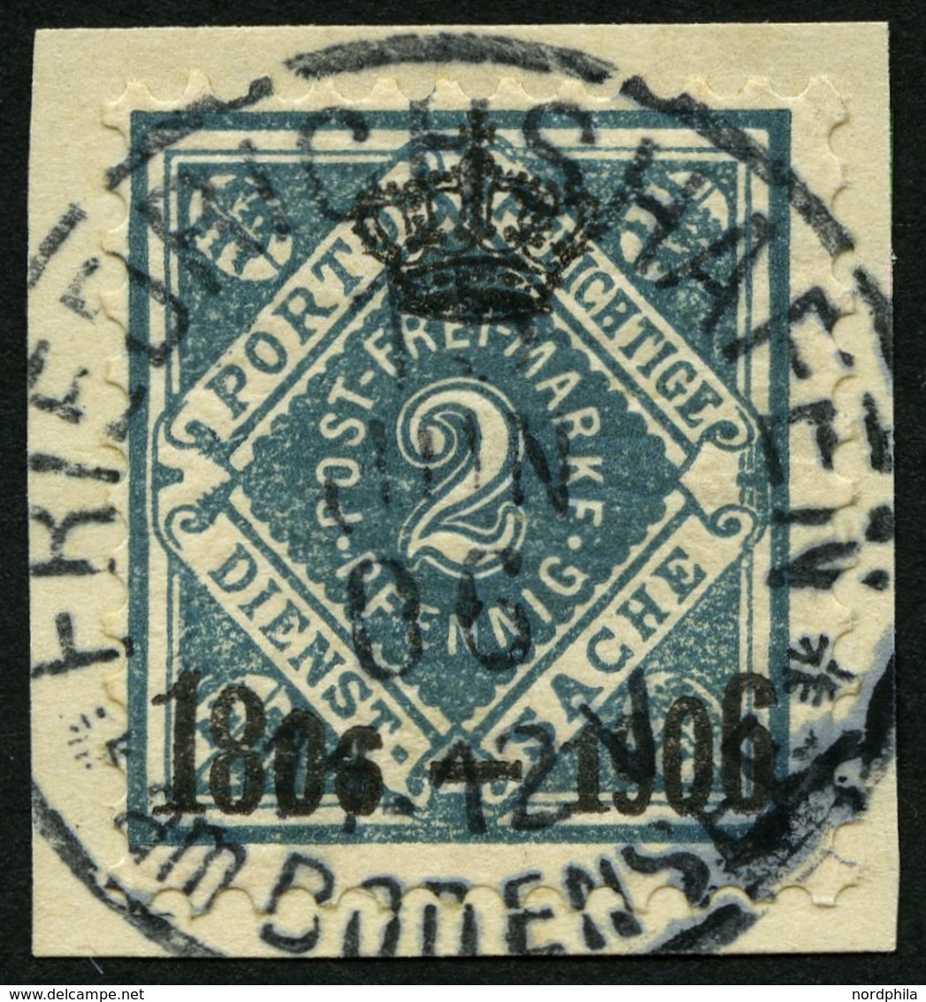 WÜRTTEMBERG 107 BrfStk, 1906, 2 Pf. Grautürkis, Prachtbriefstück, Gepr. Klinkhammer, Mi. (100.-) - Other & Unclassified