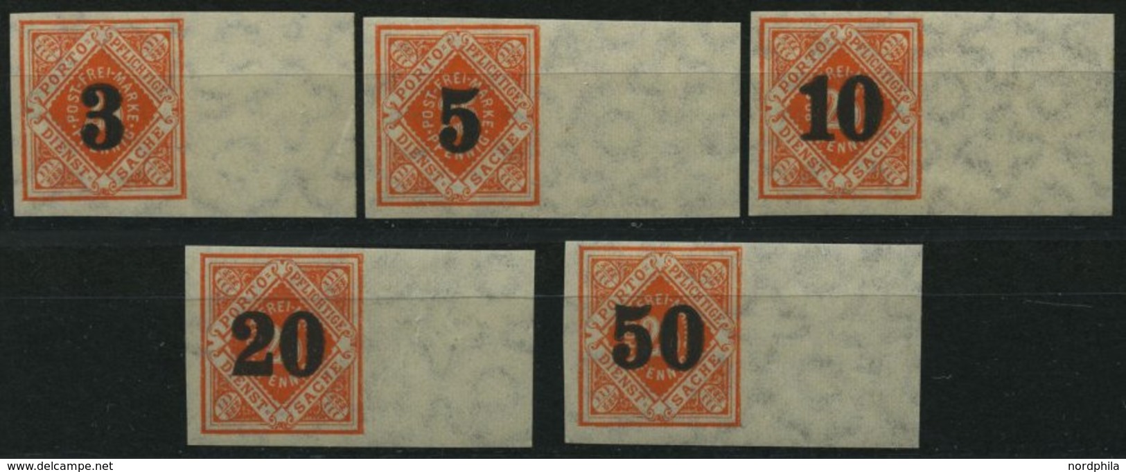 WÜRTTEMBERG 184-88PU *, 1923, 3 - 50 Pf. Auf 25 Pf. Rotorange, Ungezähnt, Alle Vom Rechten Rand, Falzrest, Prachtsatz. M - Otros & Sin Clasificación