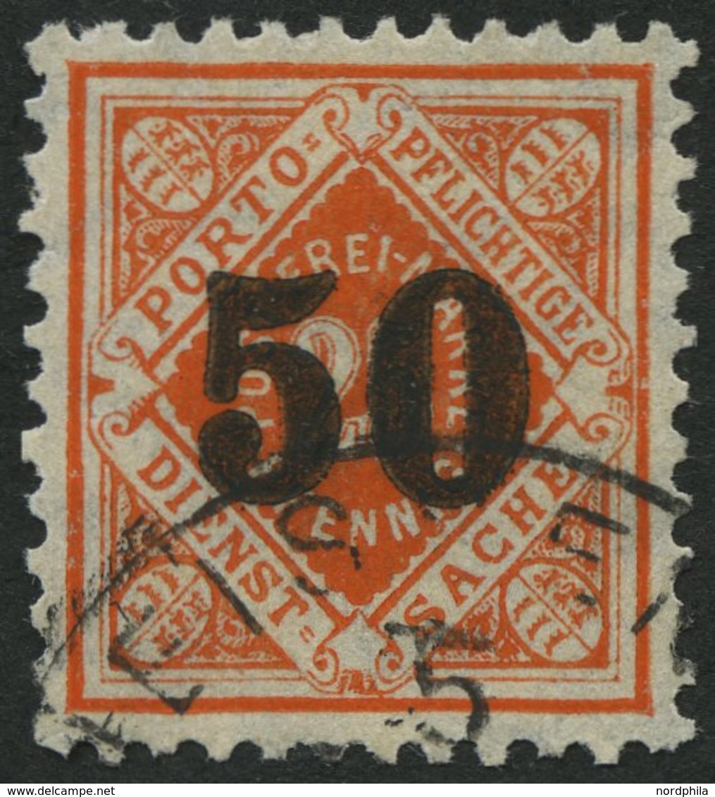 WÜRTTEMBERG 188 O, 1923, 50 Auf 25 Pf. Rotorange, Stempel WEISSENAU, üblich Gezähnt Pracht, Fotoattest Winkler, Mi. 1100 - Altri & Non Classificati