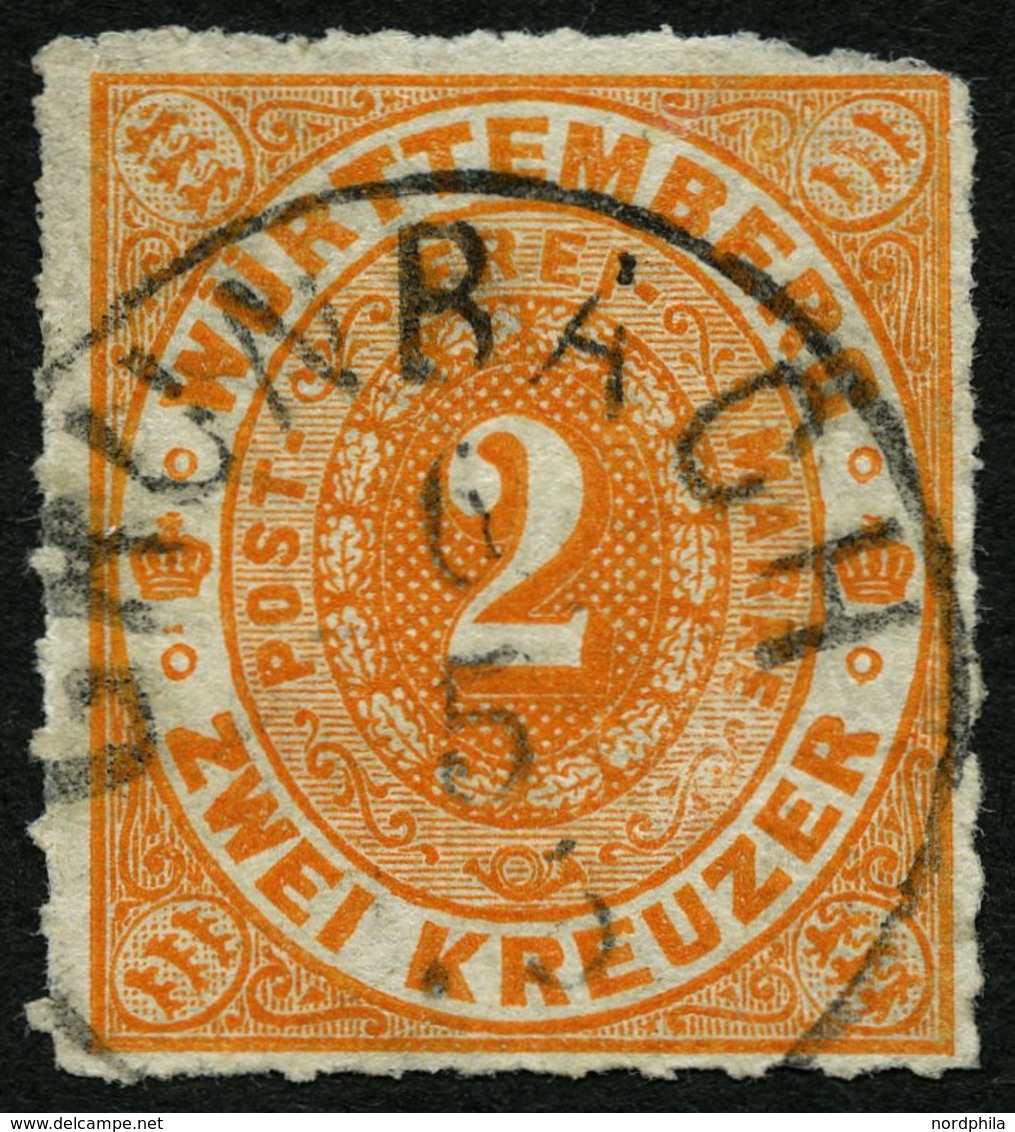 WÜRTTEMBERG 37b O, GRUNBACH, K1 Auf 2 Kr. Tieforange, Kleine Eckfehler Sonst Pracht, R!, Mi. (300.-) - Other & Unclassified