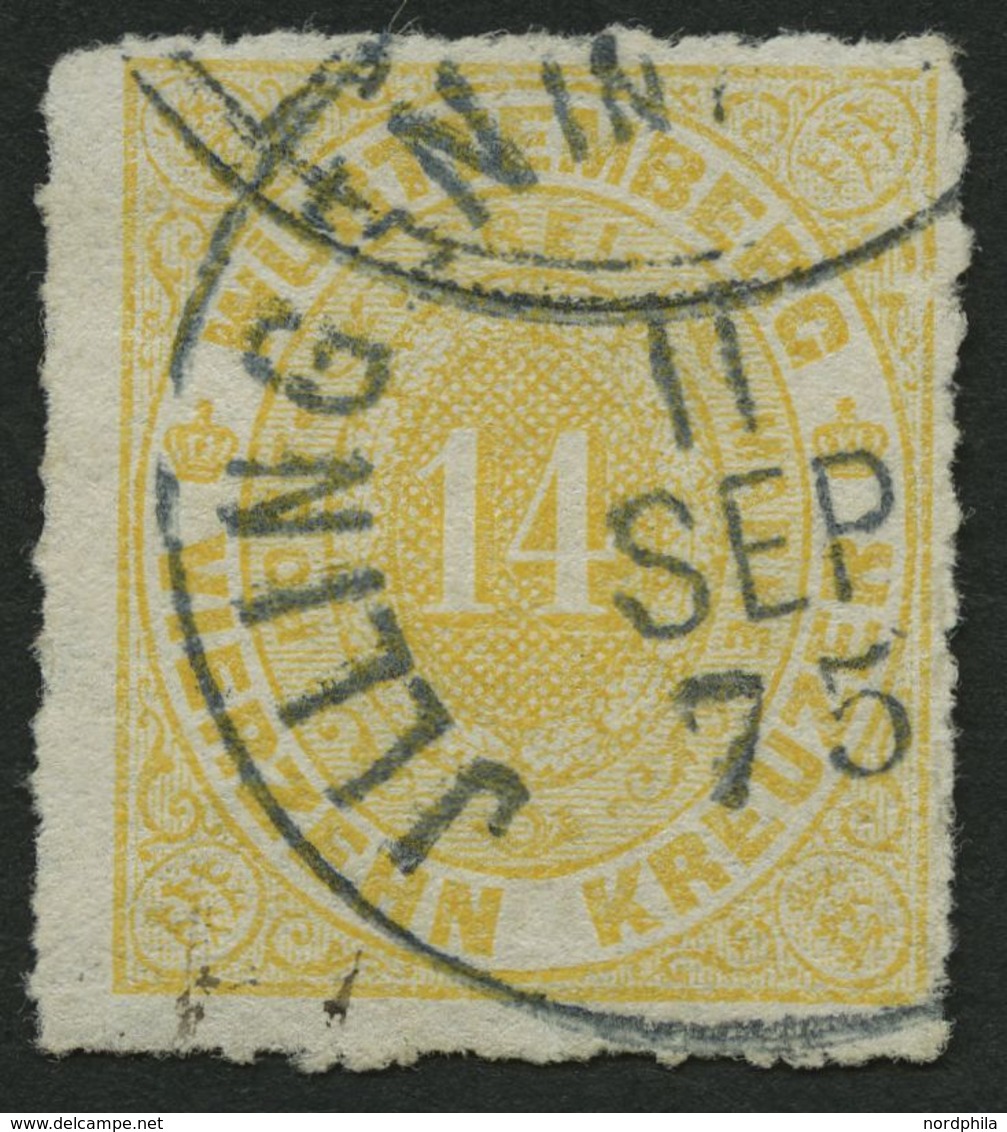 WÜRTTEMBERG 41a O, ILLINGEN In Württbg., K1 Auf 14 Kr. Gelborange, Auf Kreuzermarken R!, Gepr. Heinrich - Other & Unclassified