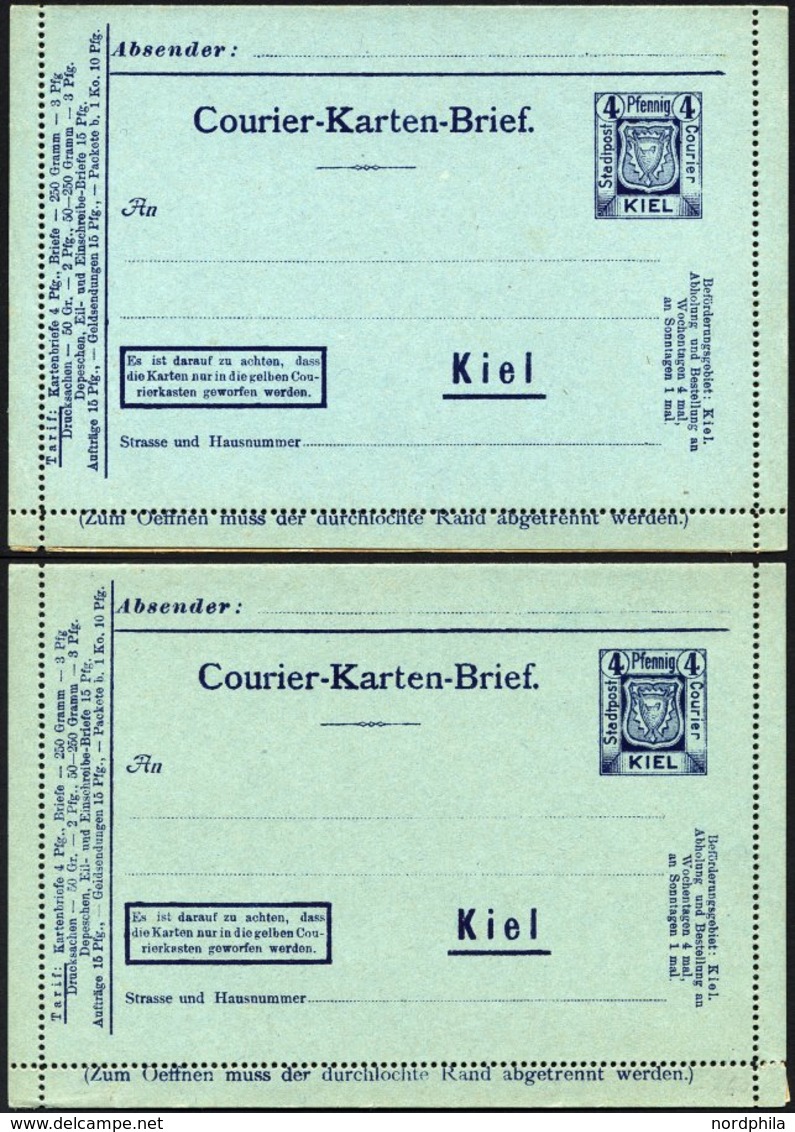 KIEL A K 5 BRIEF, COURIER: 1898, 4 Pf. Dunkelblau Kartenbrief, 2 Verschiedene Kartonfarben, Ungebraucht, Feinst/Pracht - Private & Lokale Post