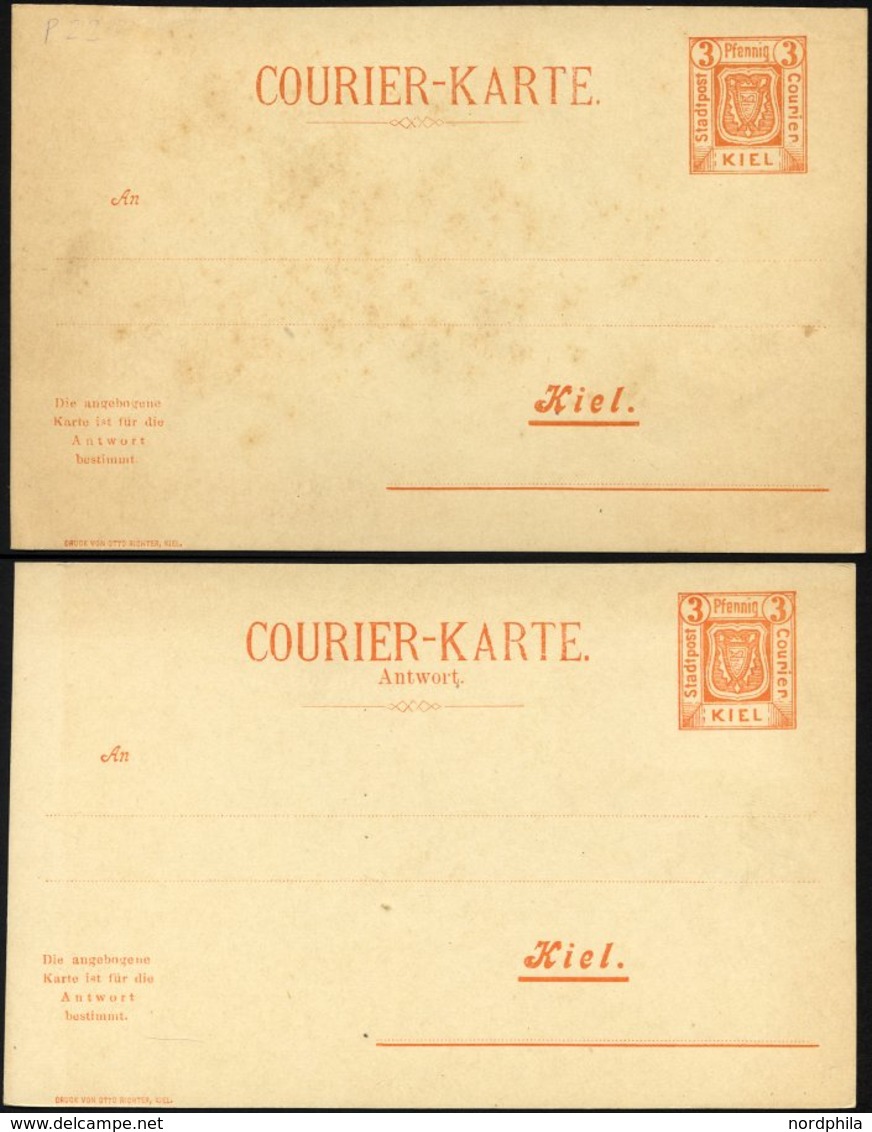 KIEL A P 22F BRIEF, COURIER: 1899, 3/3 Pf. Orange, Frage- Und Antwortkarte Einzeln, Mit Fehldruck Auf Antwortteil, Ungeb - Private & Lokale Post