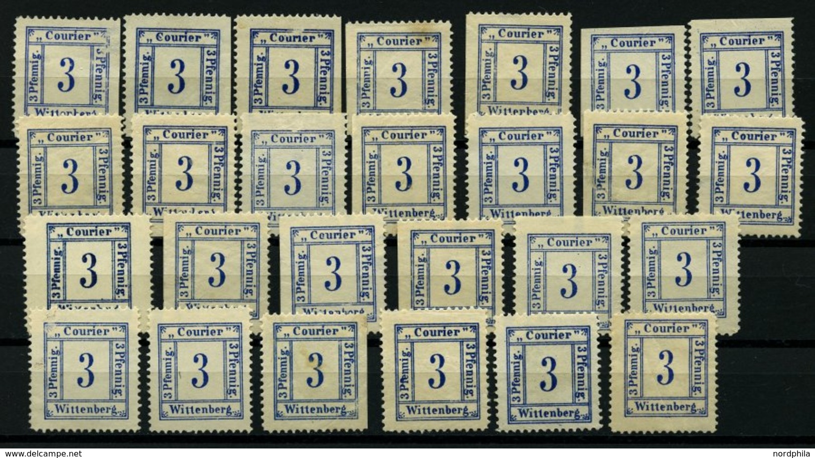 WITTENBERG 9a,b *,(*) , 1897, 3 Pf. Blau, Partie Von 26 Werten, Einige Teilgezähnt, Feinst/Pracht - Private & Lokale Post