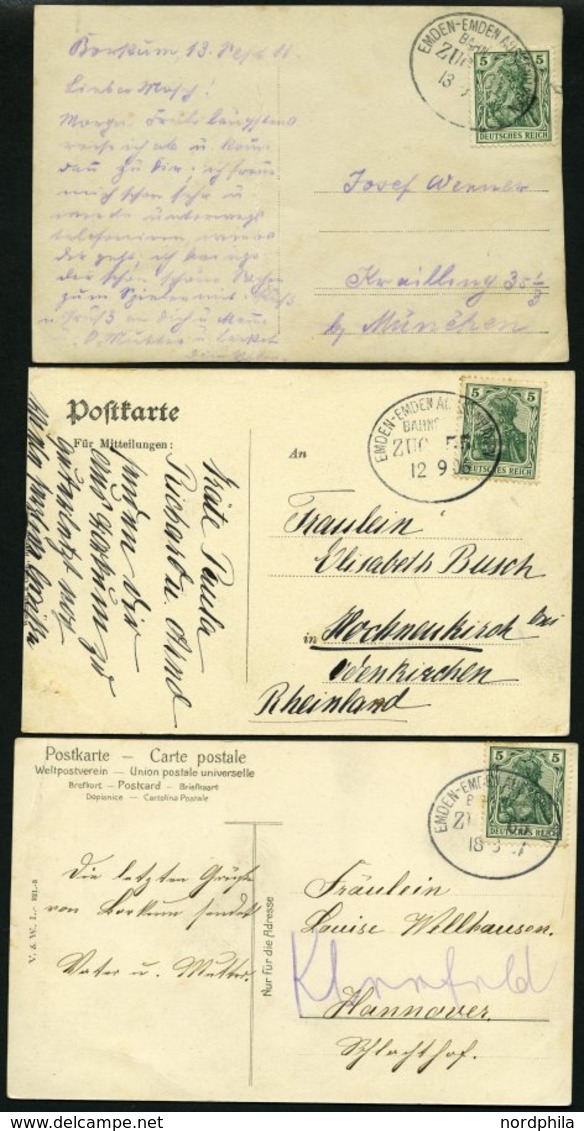BAHNPOST Emden-Emden Außenhafen (Zug 55,61 Und 3x 65), 1906-1909, 5 Karten Feinst/Pracht - Macchine Per Obliterare (EMA)