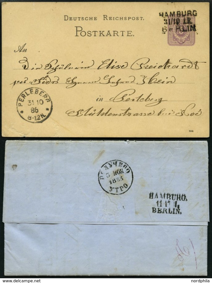 BAHNPOST Hamburg-Berlin, L3, 1863/86, Auf 5 Pf. Ganzsachenkarte Und Als Ankunftsstempel Auf Brief, Feinst - Frankeermachines (EMA)