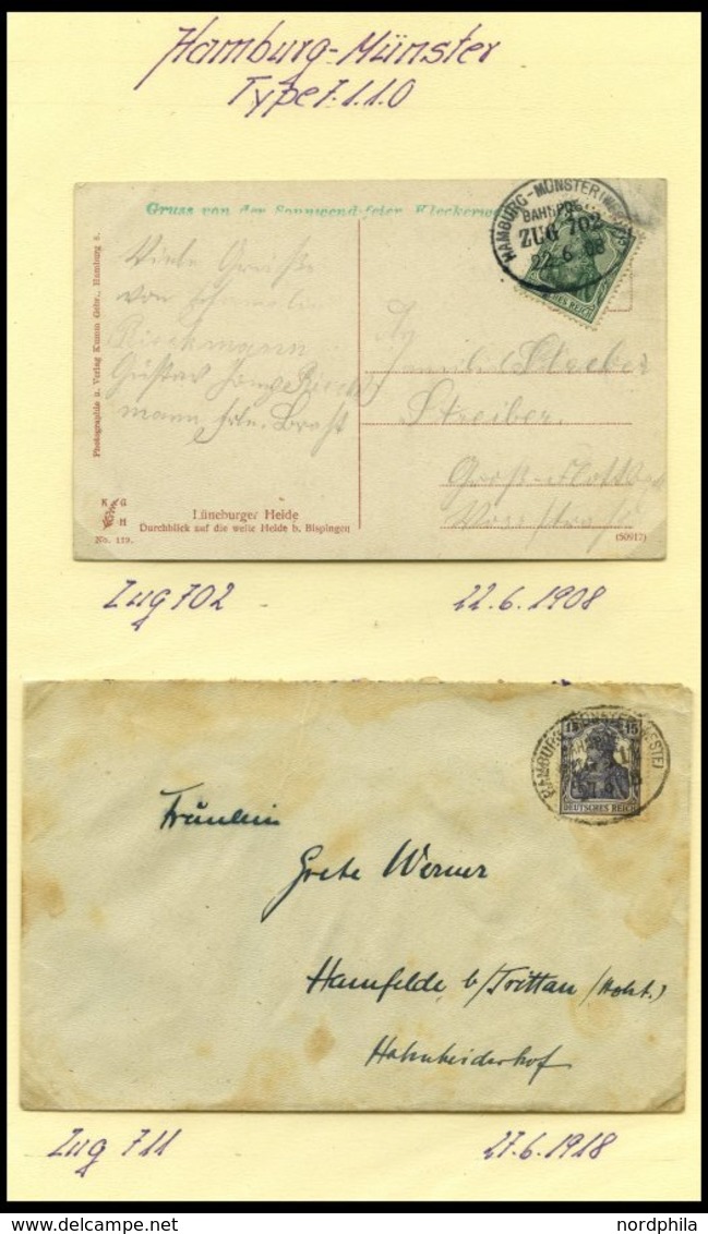 BAHNPOST Hamburg-Münster (verschiedene Züge Und Typen), 1906-1936, 13 Belege Und Eine Beutelfahne Für Päckchen, Meist Pr - Franking Machines (EMA)