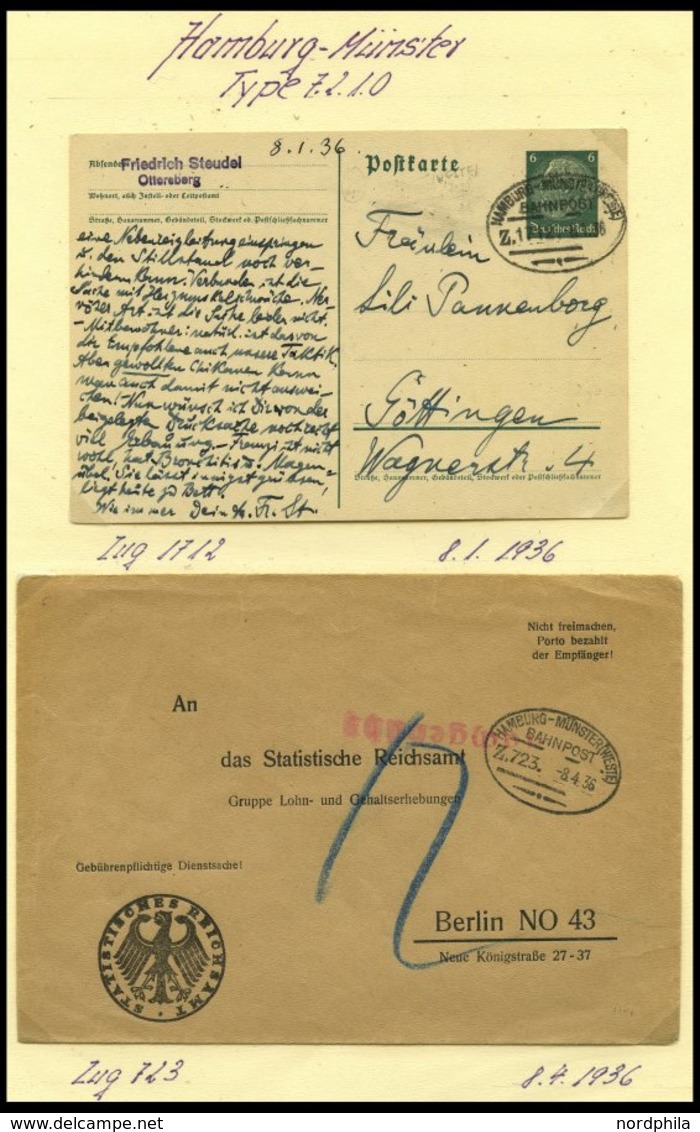 BAHNPOST Hamburg-Münster (verschiedene Züge Und Typen), 1906-1936, 13 Belege Und Eine Beutelfahne Für Päckchen, Meist Pr - Macchine Per Obliterare (EMA)