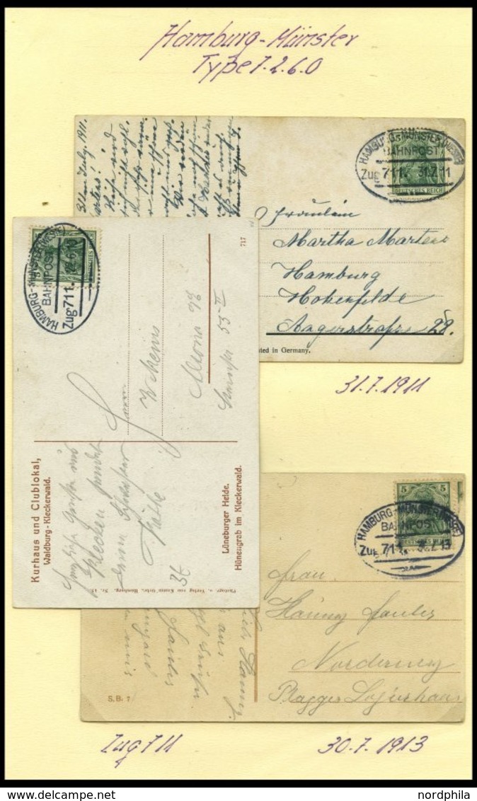 BAHNPOST Hamburg-Münster (verschiedene Züge Und Typen), 1906-1936, 13 Belege Und Eine Beutelfahne Für Päckchen, Meist Pr - Franking Machines (EMA)