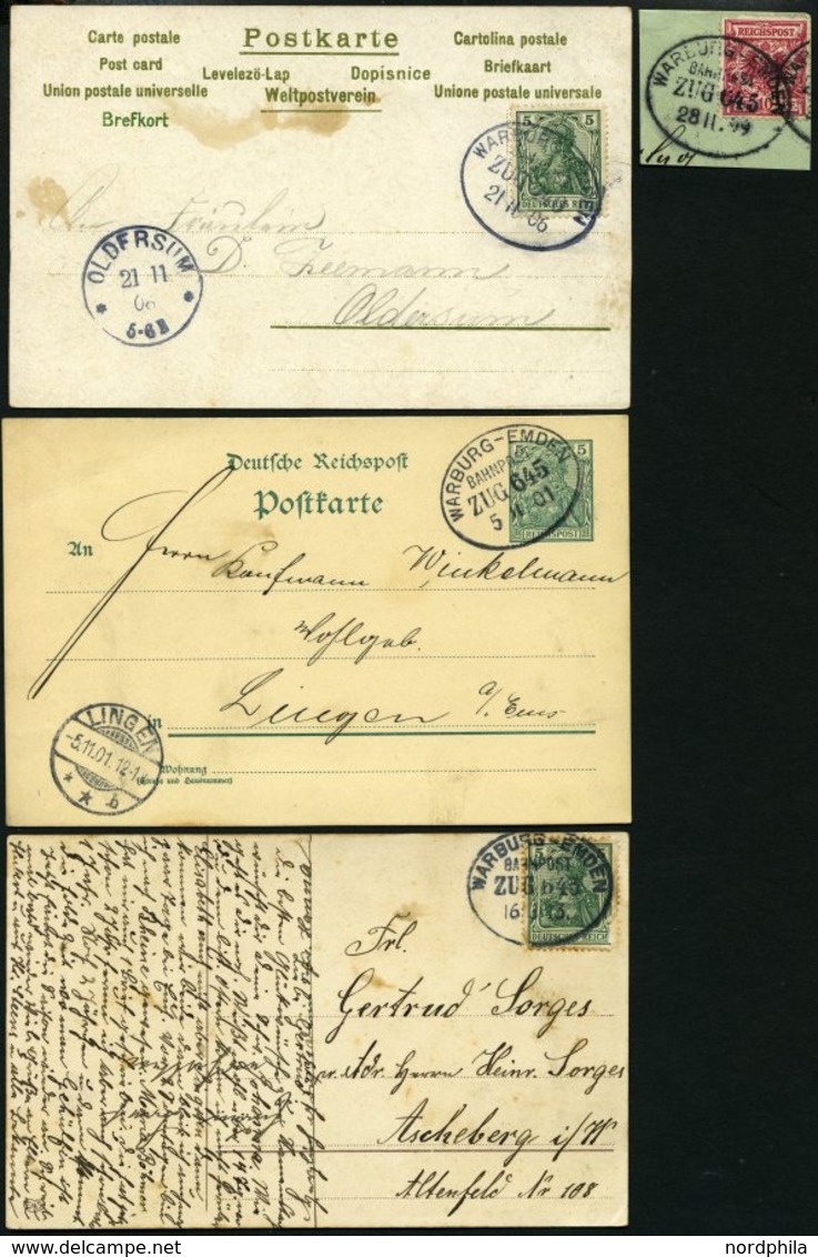 BAHNPOST Warburg-Emden (Zug 440,643 Und 645), 1901-1913, 3 Karten, Dazu Ein Briefstück, Feinst - Macchine Per Obliterare (EMA)