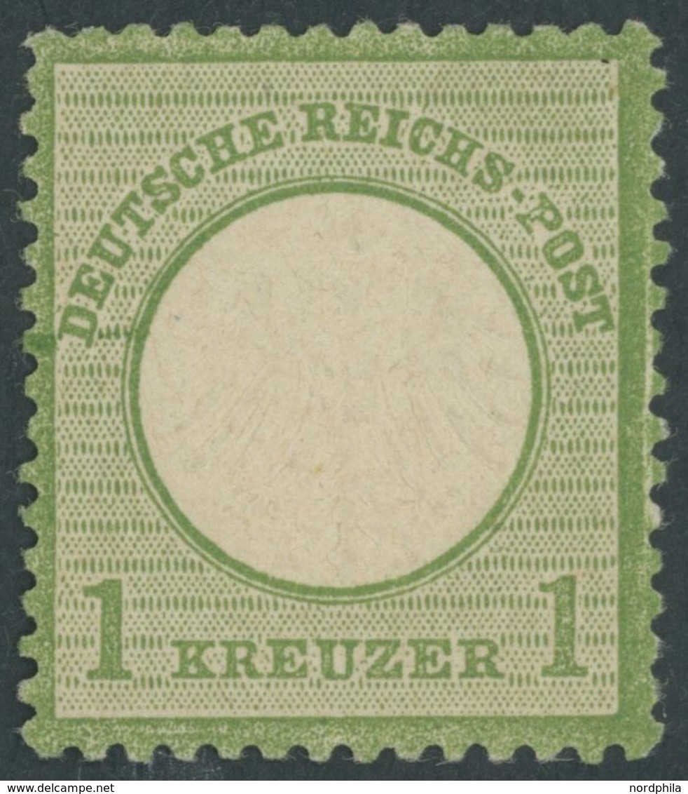 Dt. Reich 7 *, 1872, 1 Kr. Gelblichgrün Mit Feldmerkmal: Weißer Strich Im Rechten Rand, Falzrest, Farbfrisch, Kabinett,  - Usados