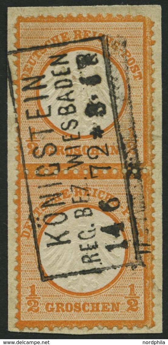 Dt. Reich 14 Paar BrfStk, 1872, 1/2 Gr. Orange Im Senkrechten Paar, R3 KÖNIGSTEIN REG. BEZ. WIESBADEN, Normale Zähnung,  - Oblitérés