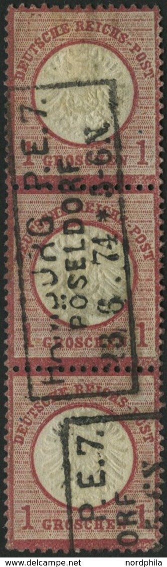 Dt. Reich 19 O, 1872, 1 Gr. Rotkarmin Im Waagerechten Dreierstreifen, R3 HAMBURG P.E. 7. PÖSELDORF, Pracht, Fotobefund B - Used Stamps