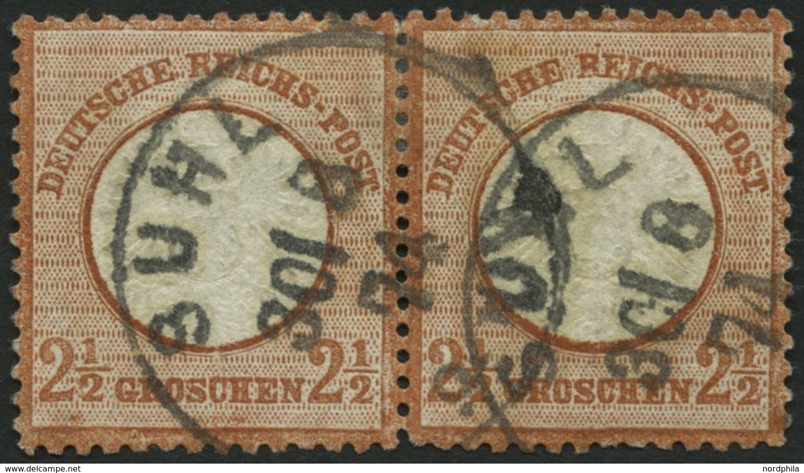 Dt. Reich 21a Paar O, 1872, 21/2 Gr. Rötlichbraun Im Waagerechten Paar, K1 SUHL, üblich Gezähnt Pracht, Mi. 240.- - Gebruikt