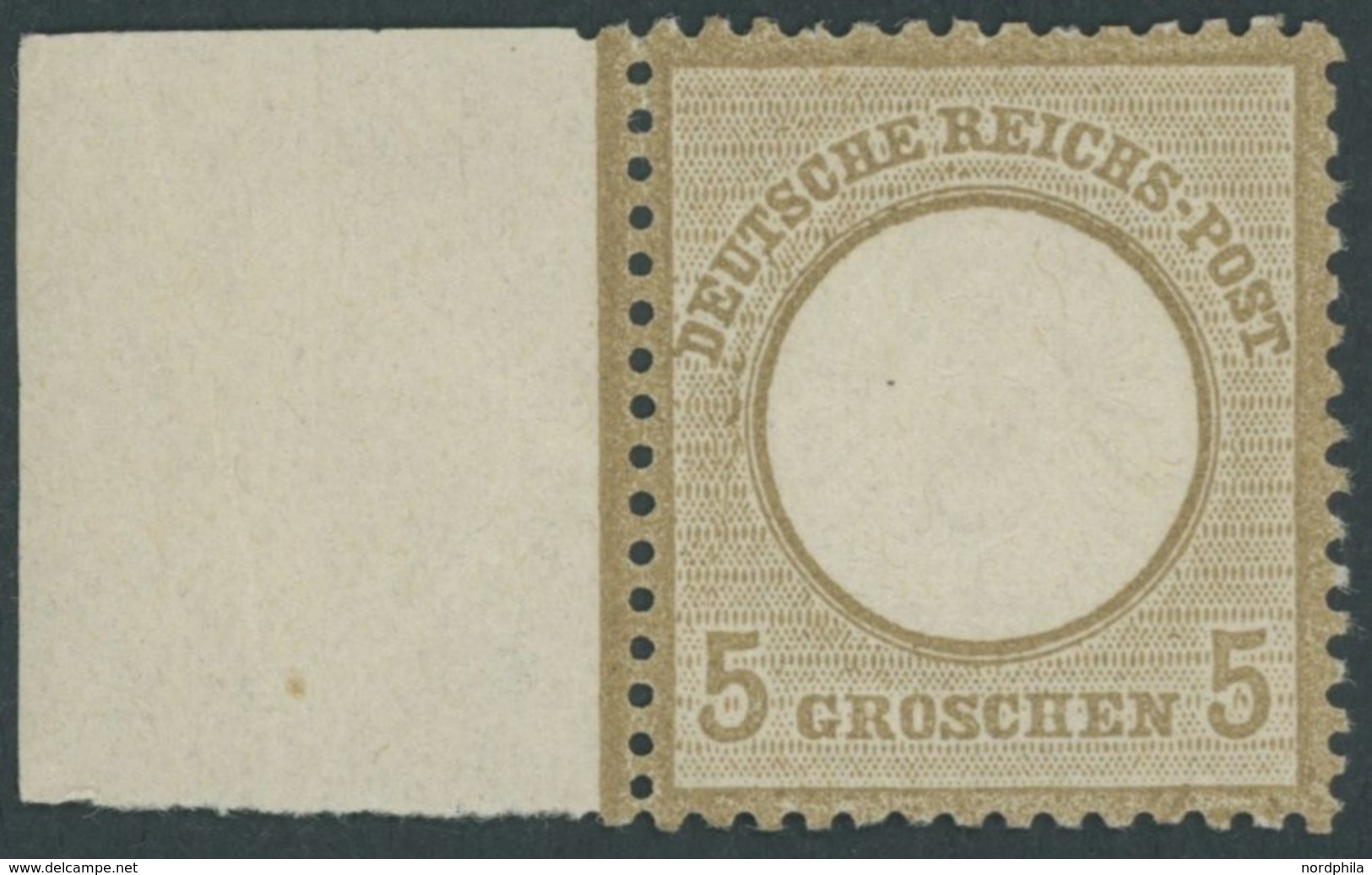 Dt. Reich 22 **, 1872, 5 Gr. Schwärzlichocker, Postfrisch, Mit Breitem Linken Bogenrand (dort Falzrest), Gepr. Hennies M - Usati