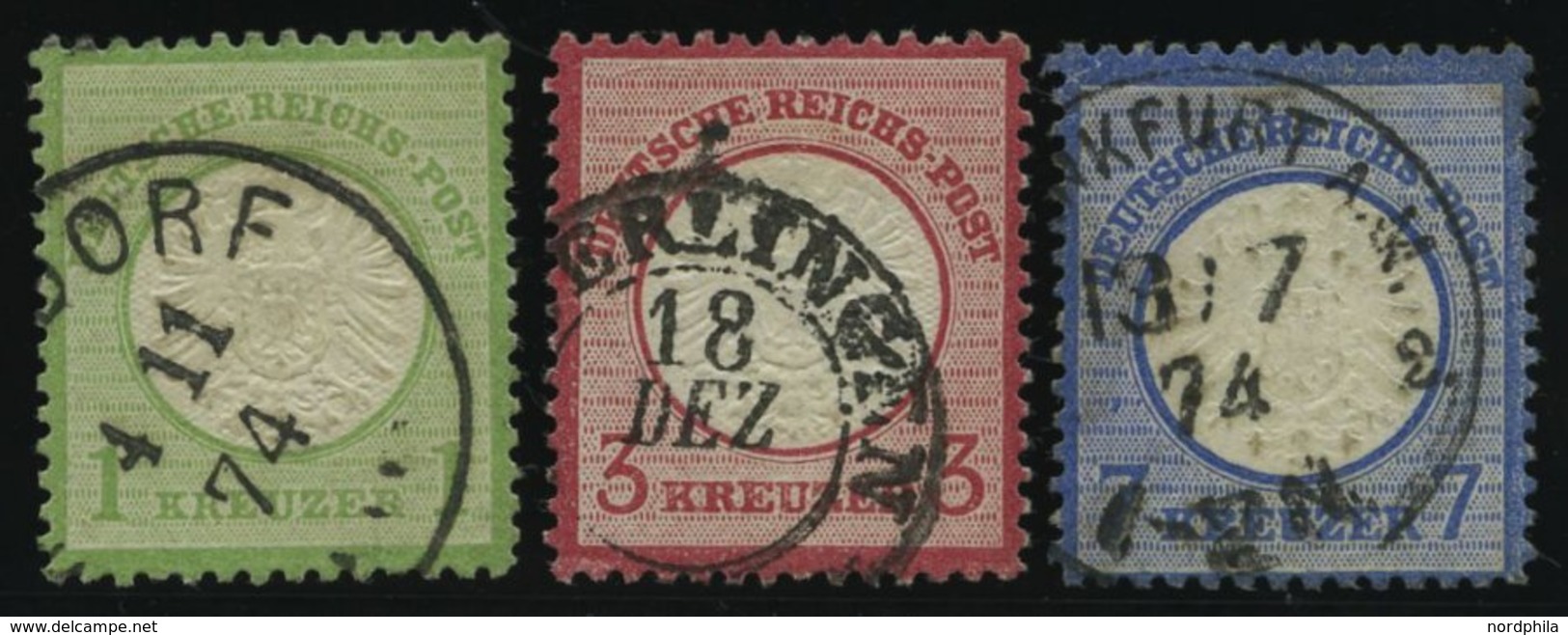 Dt. Reich 23,25/6 O, 1872, 1, 3 Und 7 Kr. Große Brustschilde, 2 Prachtwerte, Mi. 144.- - Gebruikt