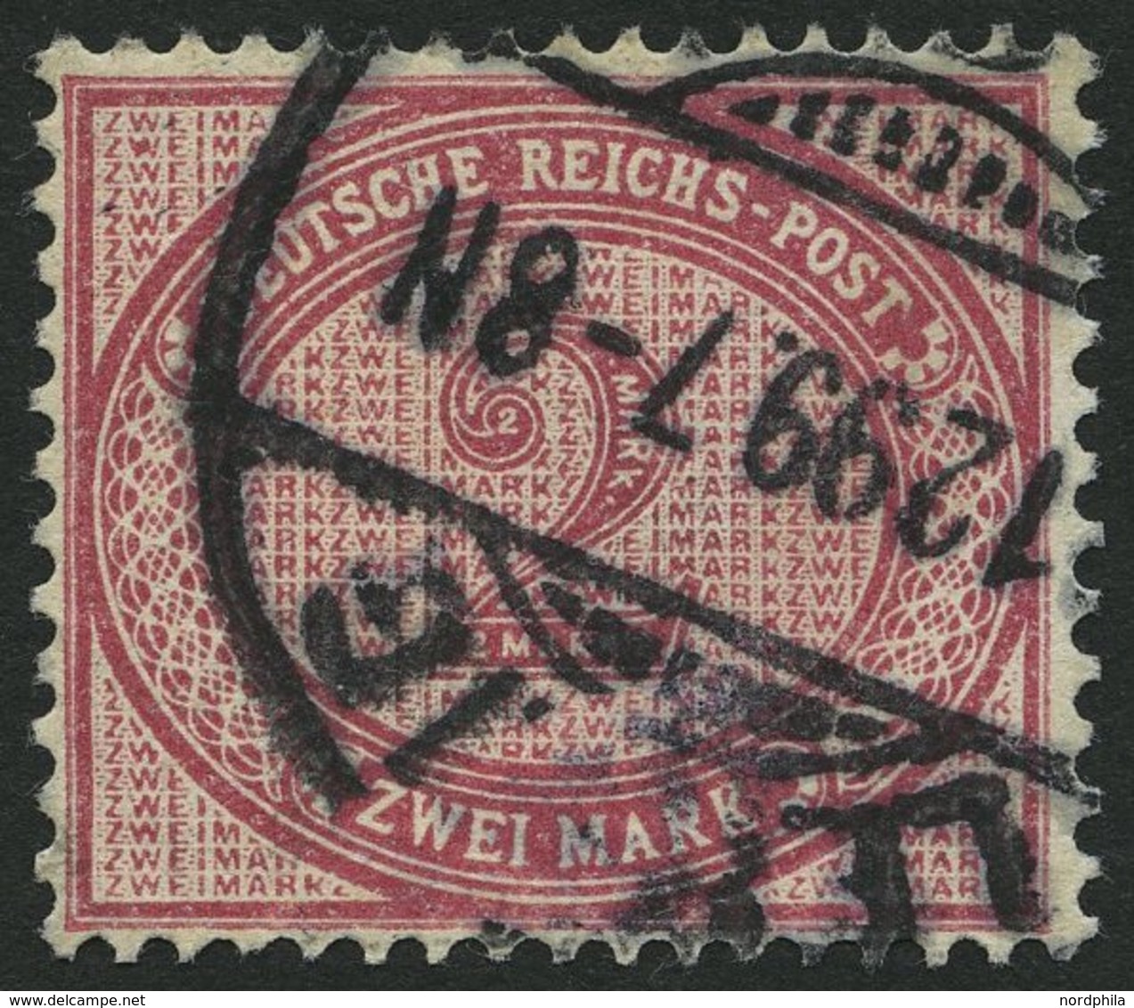Dt. Reich 37f O, 1899, 2 M. Lilakarmin, Pracht, Gepr. Wiegand, Mi. 50.- - Gebruikt