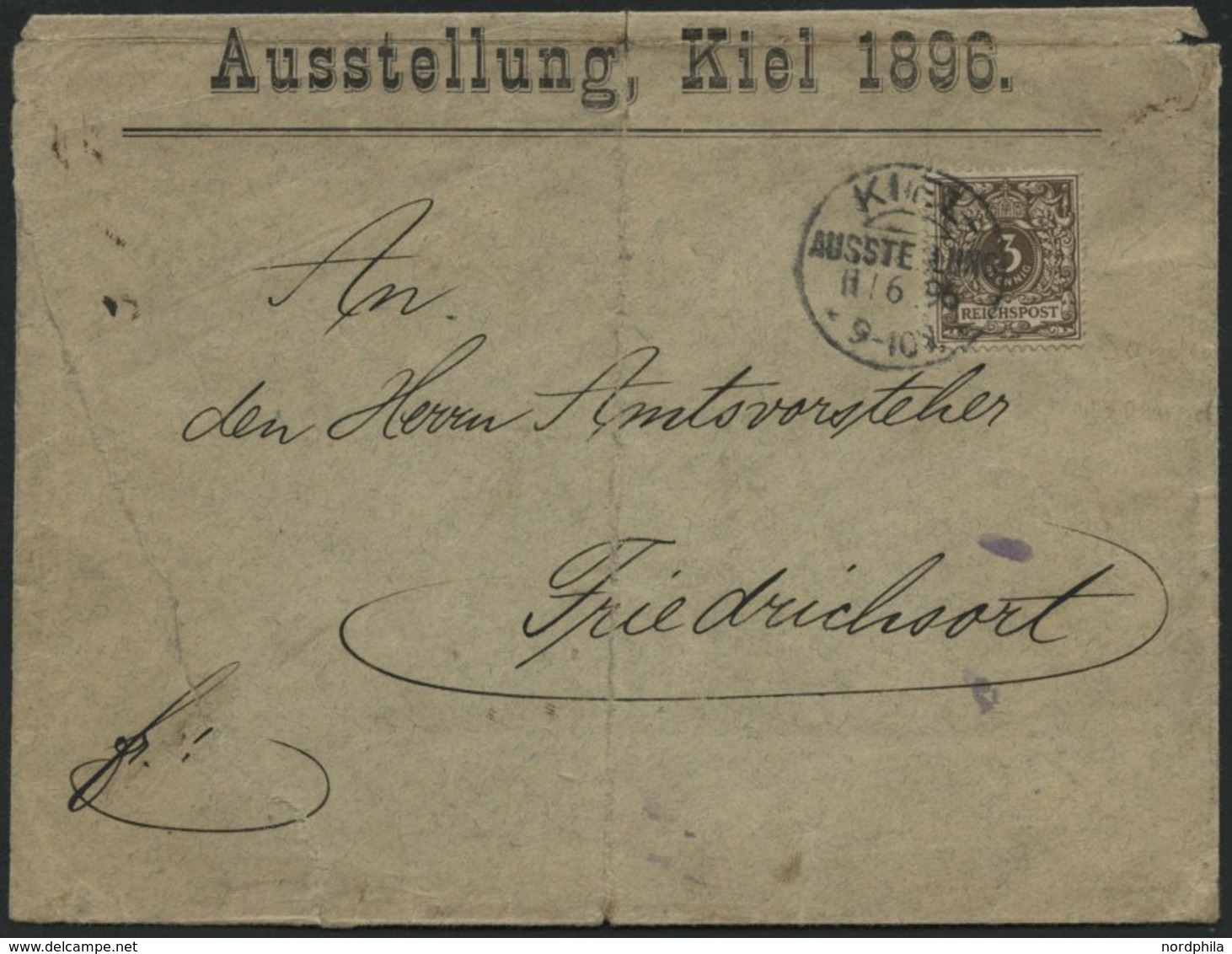 Dt. Reich 45b BRIEF, 1896, 3 Pf. Graubraun Mit Seltenem Sonderstempel KIEL AUSSTELLUNG, Feinst (Sonderumschlag Mängel) - Andere & Zonder Classificatie