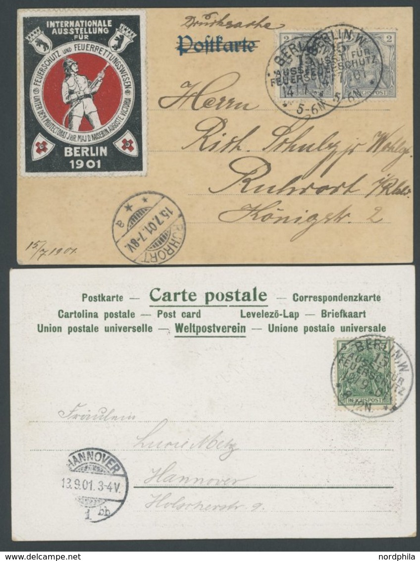 Dt. Reich 53,55 BRIEF, 1901, 2 Und 5 Pf. Reichspost Auf Farbiger Ansichtskarte Internationale Ausstellung Für Feuerschut - Other & Unclassified