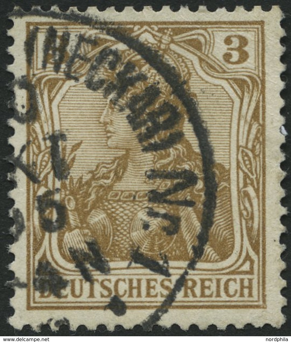 Dt. Reich 69b O, 1904, 3 Pf. Braunocker, Pracht, Gepr. Jäschke-L., Mi. 55.- - Other & Unclassified