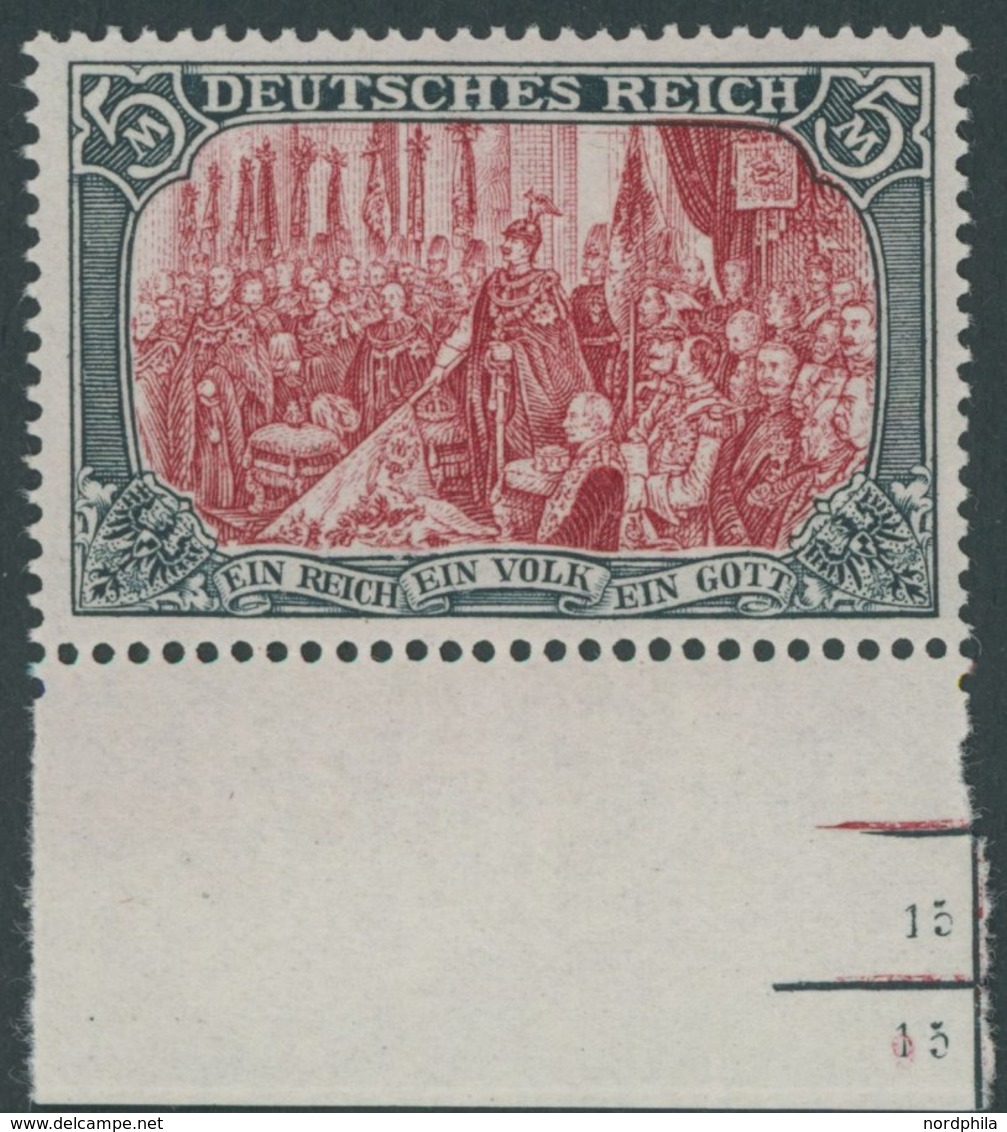 Dt. Reich 81Aa **, 1904, 5 M. Grünschwarz/dunkelkarmin, Gelblichrot Quarzend, Gezähnt A, Ohne Wz., Unterrandstück, Postf - Altri & Non Classificati