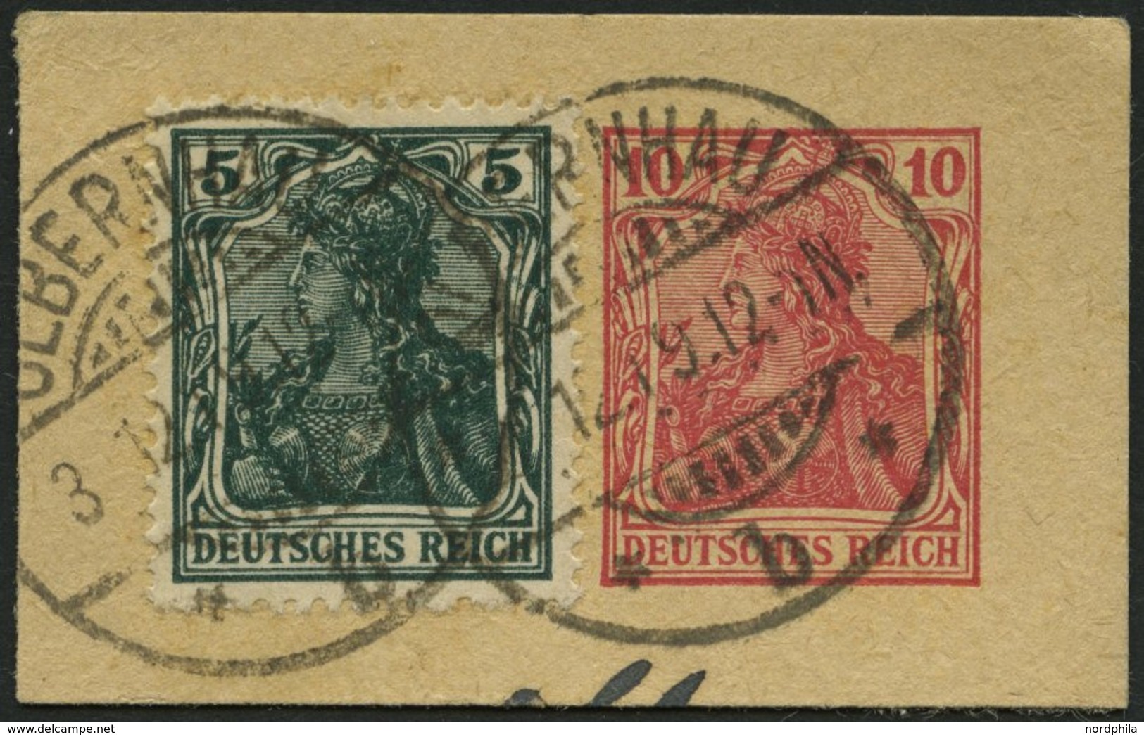 Dt. Reich 85IIe BrfStk, 1918, 5 Pf. Schwarzopalgrün Kriegsdruck Auf Ganzsachenausschnitt, Pracht, Gepr. Jäschke, Mi. 100 - Other & Unclassified